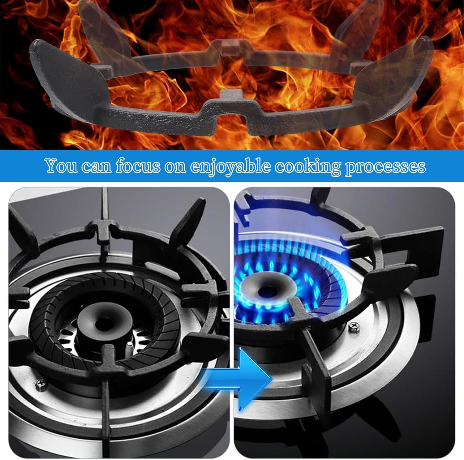 Cast Iron Wok Support Ring, Universal Non-Slip Carbon Steel Wok Supports for Gas Stove, Kitchen Stove Burner Ring, Cooktop Range Pan Holder, Gas Range Replacement Parts Accessories, Wok Stand Rack (G)