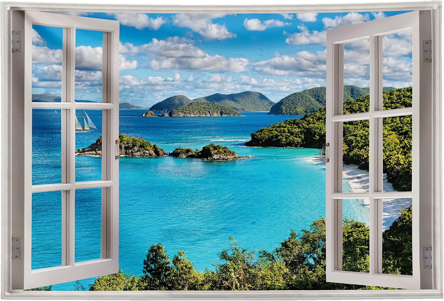 GOURIDA Nature Tapestry Blue Ocean Sea Beach Wall Hanging Tropical Island Palm Tree Seaside Window for Bedroom Aesthetic Living Room College Dorm Home Decor 61 X41 Inch Small&hellip; image number 3