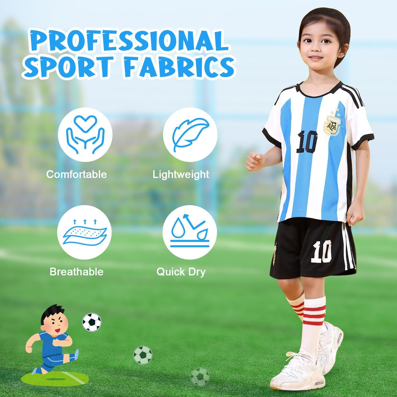 Slowton Youth Soccer Jersey - 2 Piece Kids T-Shirt Shorts Set, #10 Junior Jersey Kids Size, Soccer Tracksuit Uniform Set