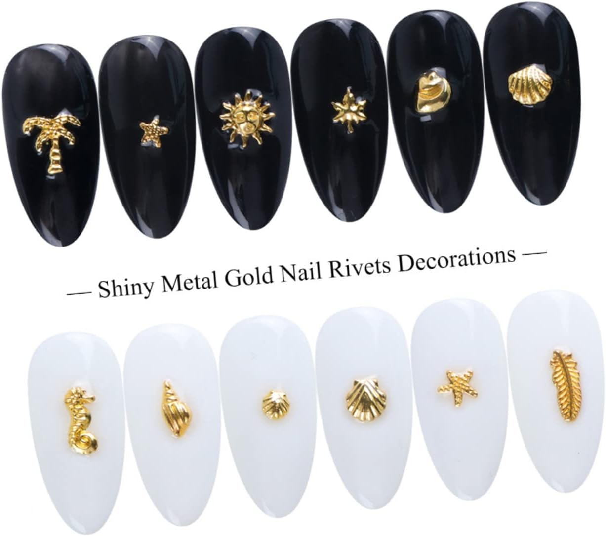COMPUKAS Metal Nail Decals Gold Metal Nail Charms 50 Pieces Summer Manicure Accessories for Women image number 2