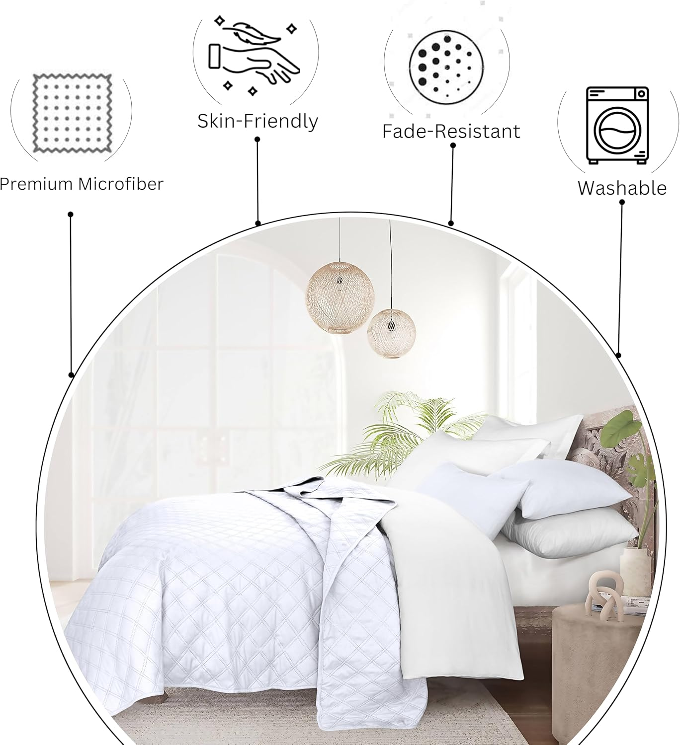 Bedding Comforter Sets &ndash; Microfiber Comforter Bed Set &ndash; Comforters & Sets- White Bedspreads and Coverlets- Bedding & Linen (3Pc, King) image number 3