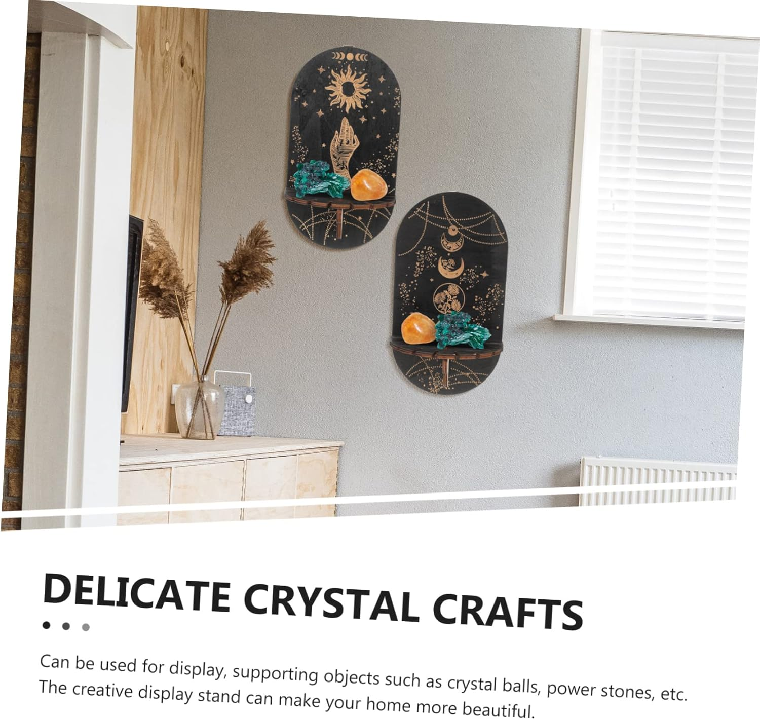 Cabilock 2Pcs Bohemian Style Wooden Crystal Display Rack Sturdy Wall Decor for Home Weddings and Parties Unique Crystal Stone Shelf Stand for Jewelry and Gem Collection image number 6