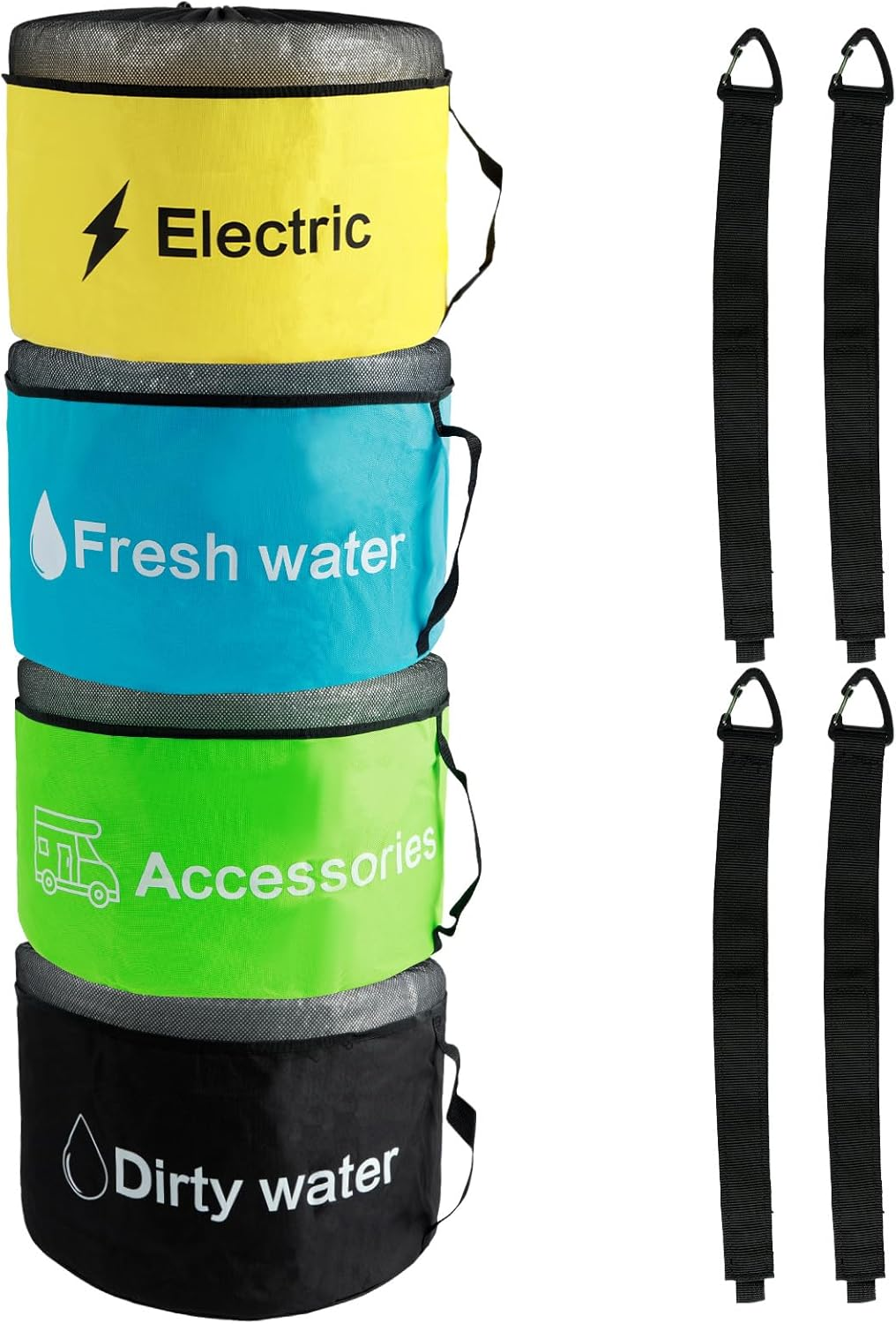 US 3/4Pcs RV Hose Storage Bags with Mesh Top Waterproof RV Utility Bag Multifunctional RV Accessories Storage Bags with Straps Large Sewer Hose Bag for Fresh/Black Water Hoses Electrical Cords