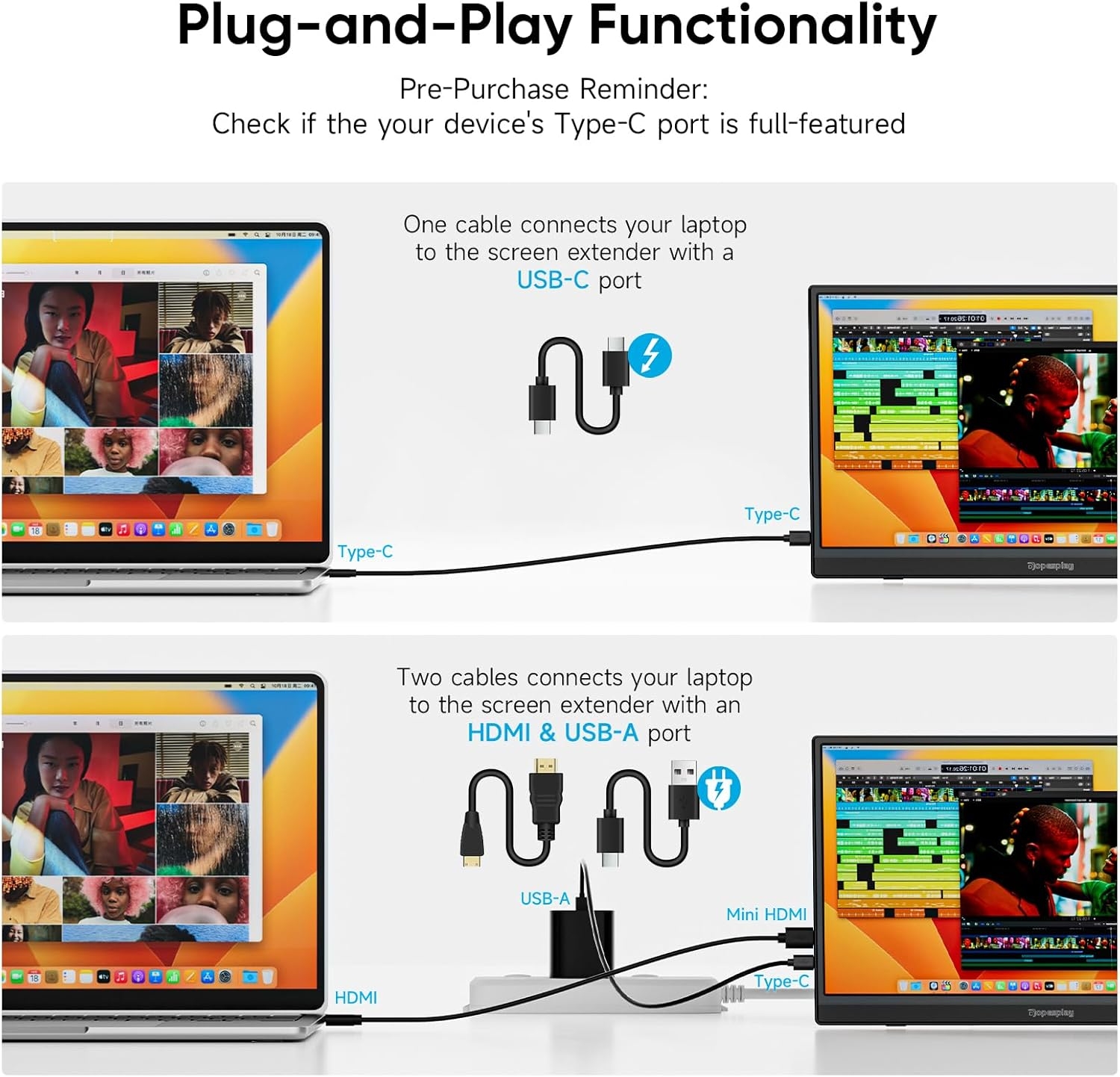 Portable Monitor, 15.6" FHD 1080P Laptop Screen with Adjustable Stand, Ultra-Slim IPS Computer External Screen, Portable Monitor for Laptop PC Mac Phone PS4/5 Xbox Switch image number 3