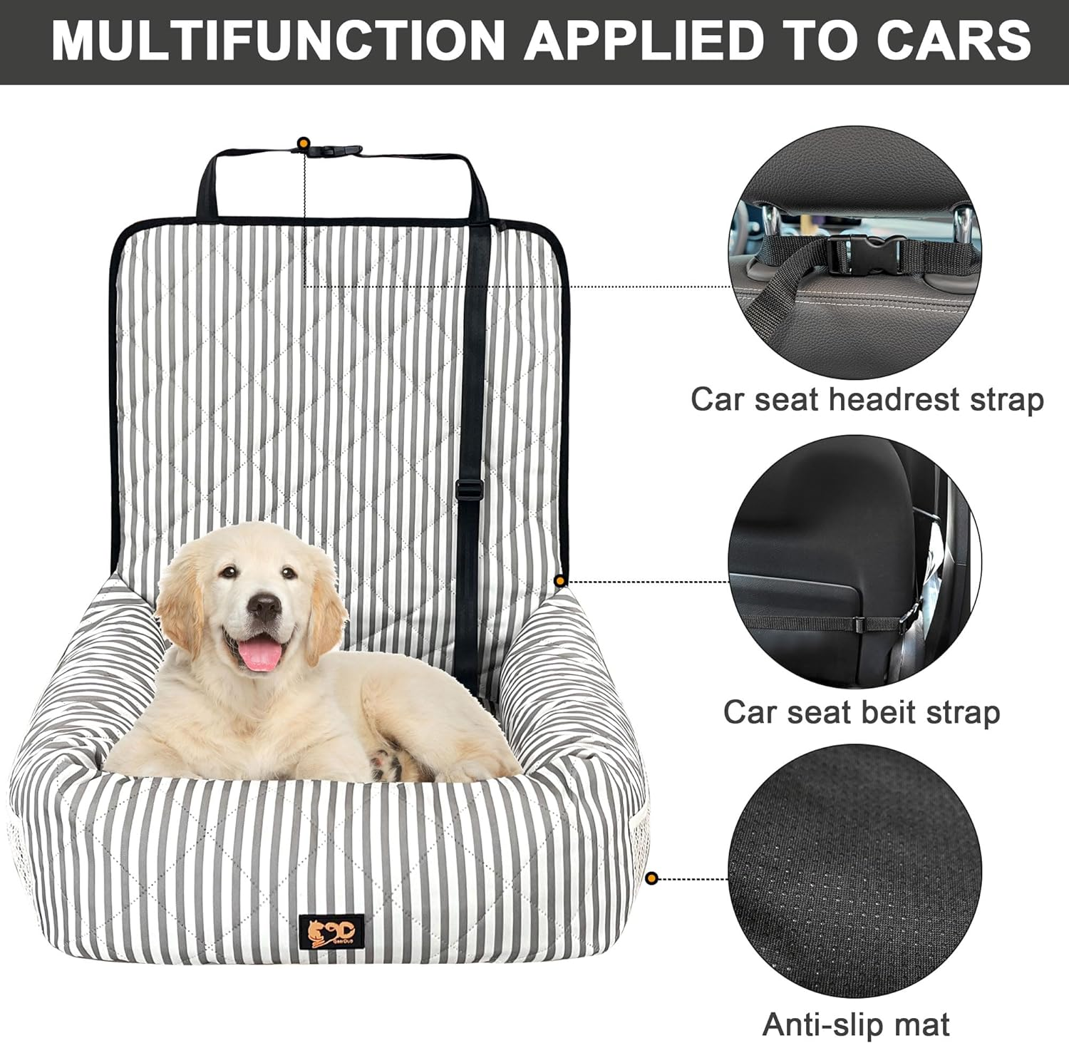Dog Car Seat for Small Medium Dogs, Pet Safety Booster Seat, Dog Seat Travel Bed with Safety Leash, Sofa Pet Bed,Disassembled for Easy,17.7In*17.7In*24In (L) image number 6