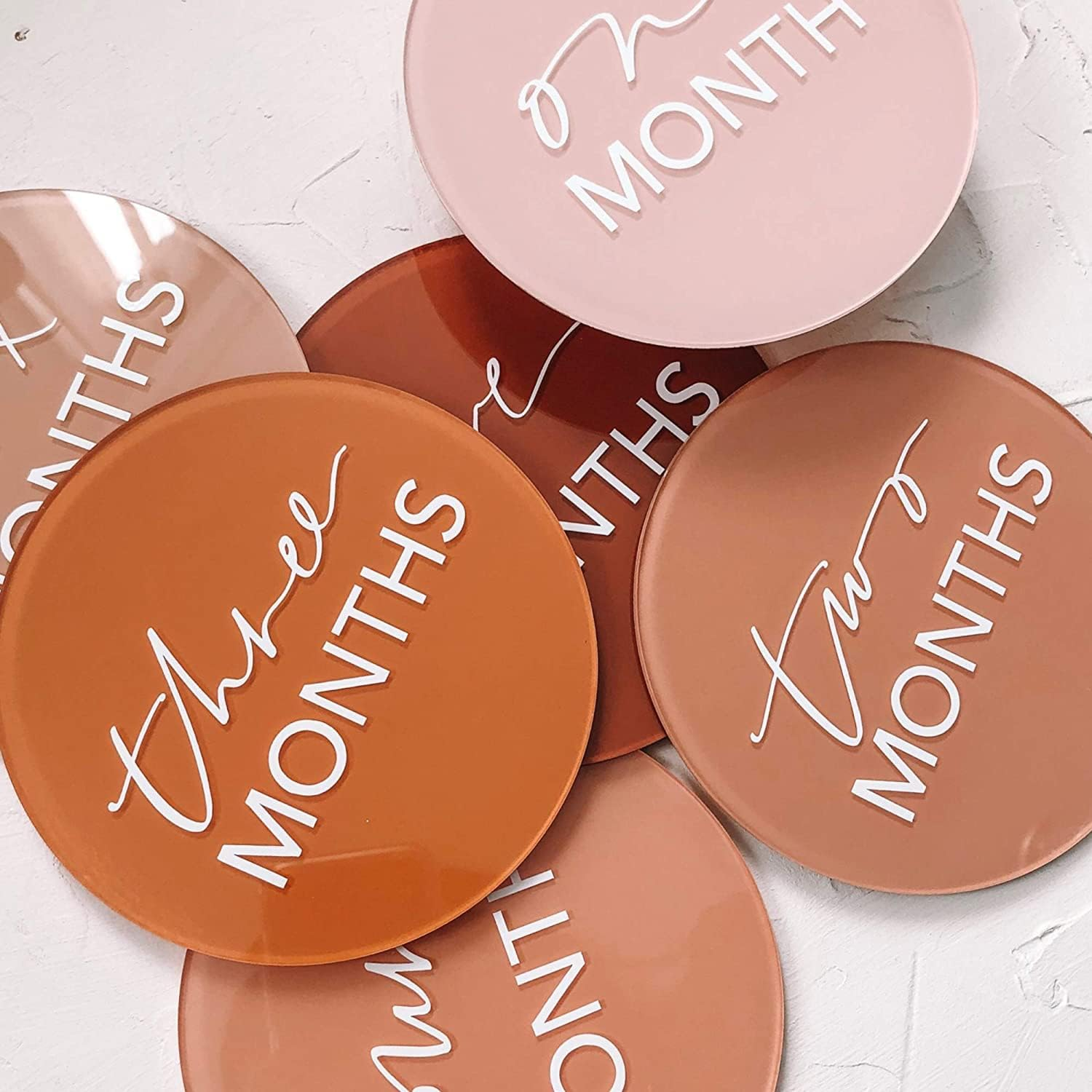 UNIQOOO 13Pcs 4'' Clear Acrylic Monthly Baby Milestone Printed Cards, Photo Props, round Baby Months Growth Sign for Boy, Girl Photography, One Month to One Year & Hello World Card, New Baby Gifts image number 1