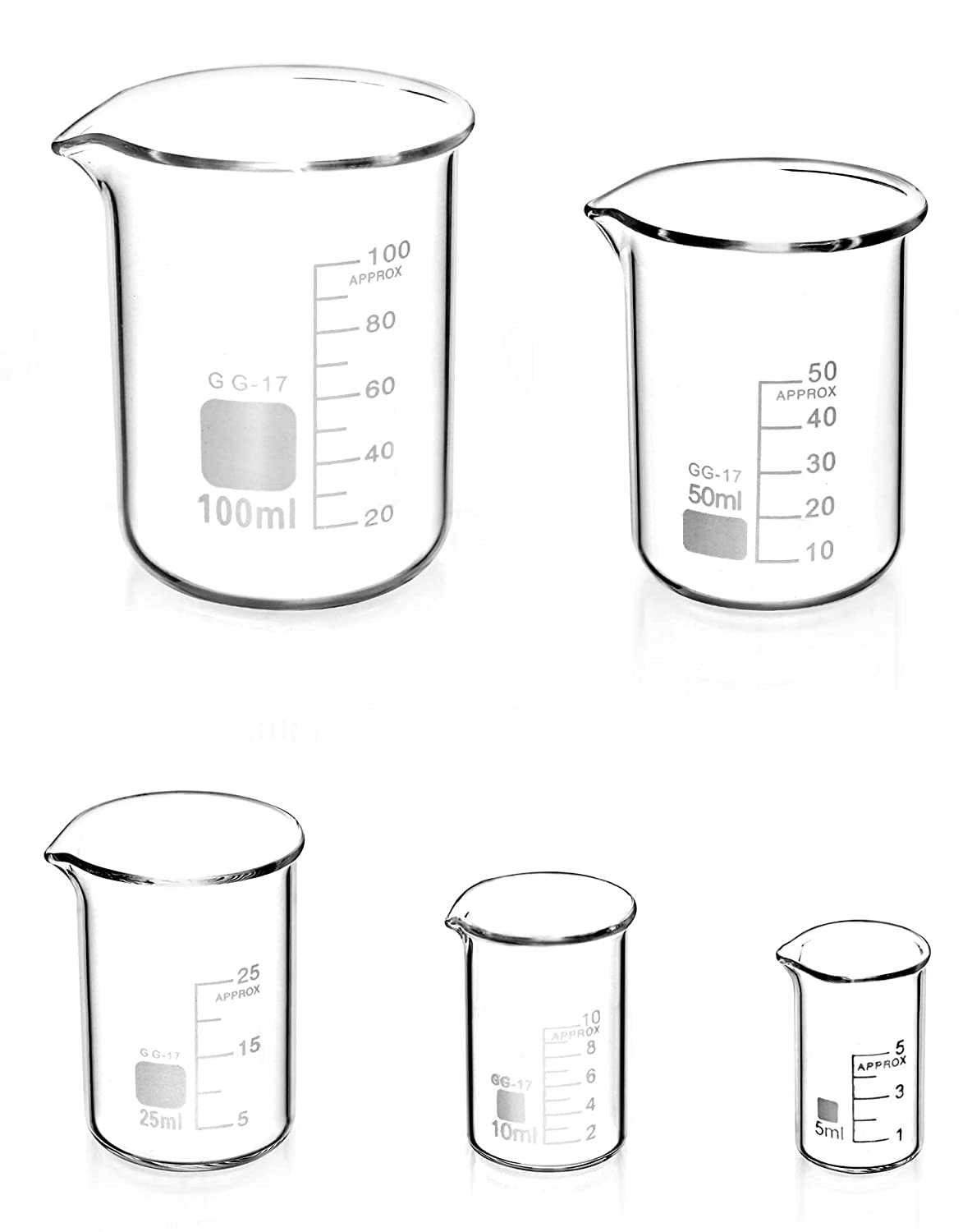 QWORK 5 Pcs Graduated Borosilicate Glass Beaker 5Ml 10Ml 25Ml 50Ml 100Ml Set for Science Lab Kitchen image number 6