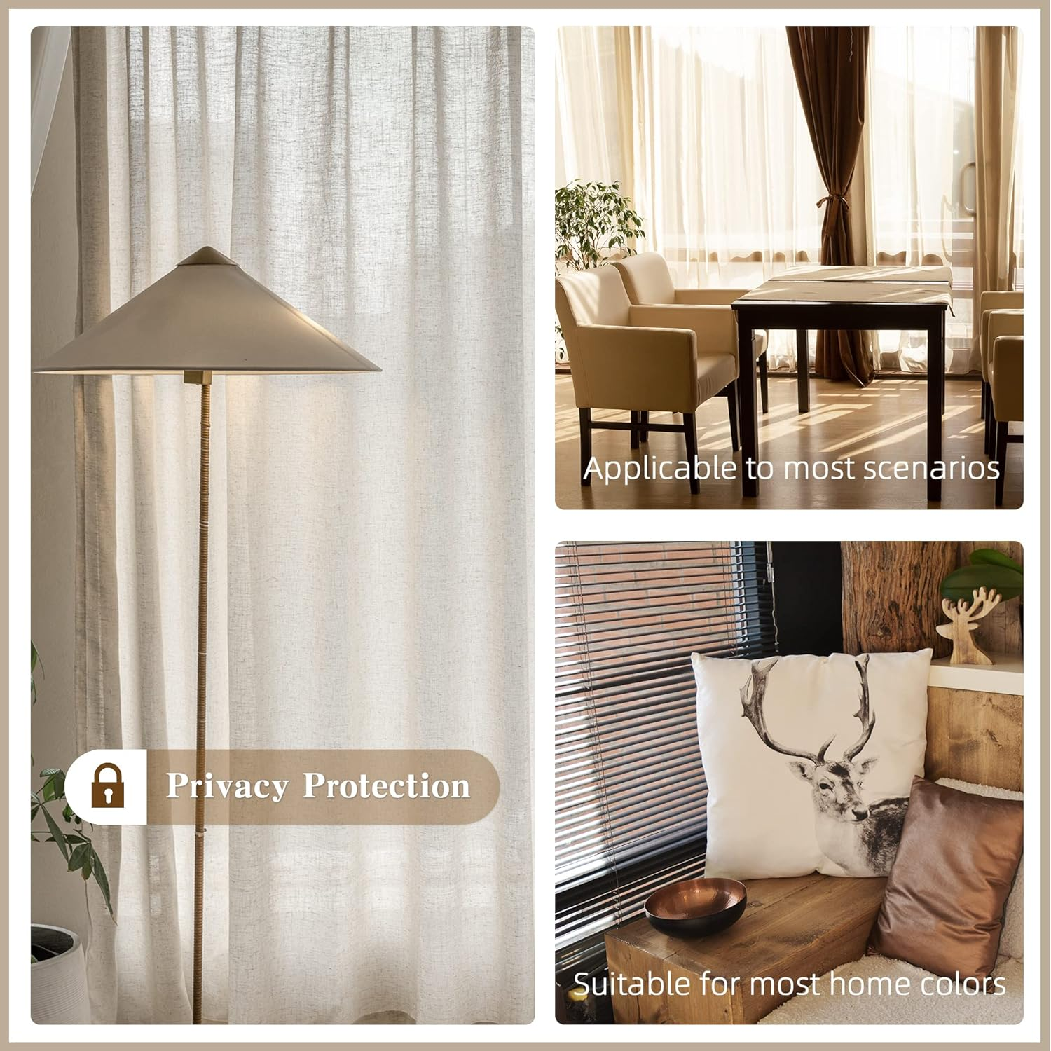 MAIHER Faux Linen Semi Sheer Pinch Pleated Drapes for Living Room, Light Filtering Pleated Curtain Panels 96 Inches Long with Hooks for Traverse Rod (Linen, 1 Panel, 72" W X 96" L) image number 2