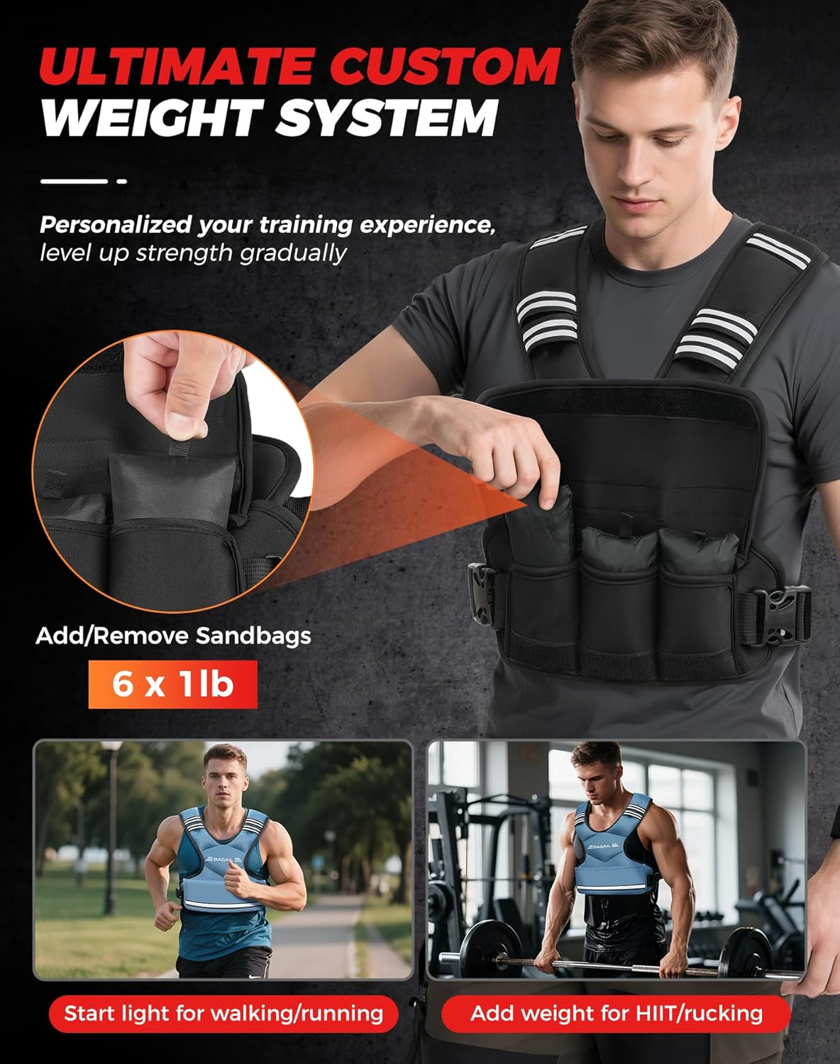 BAGAIL Adjustable Weighted Vest 4-10Lb, Removable Iron Sand Bags, Adjustable Bust Size, Heavy Duty Fitness Vest for Man Woman, Ideal for Gym Workouts and Aerobic Exercises image number 2
