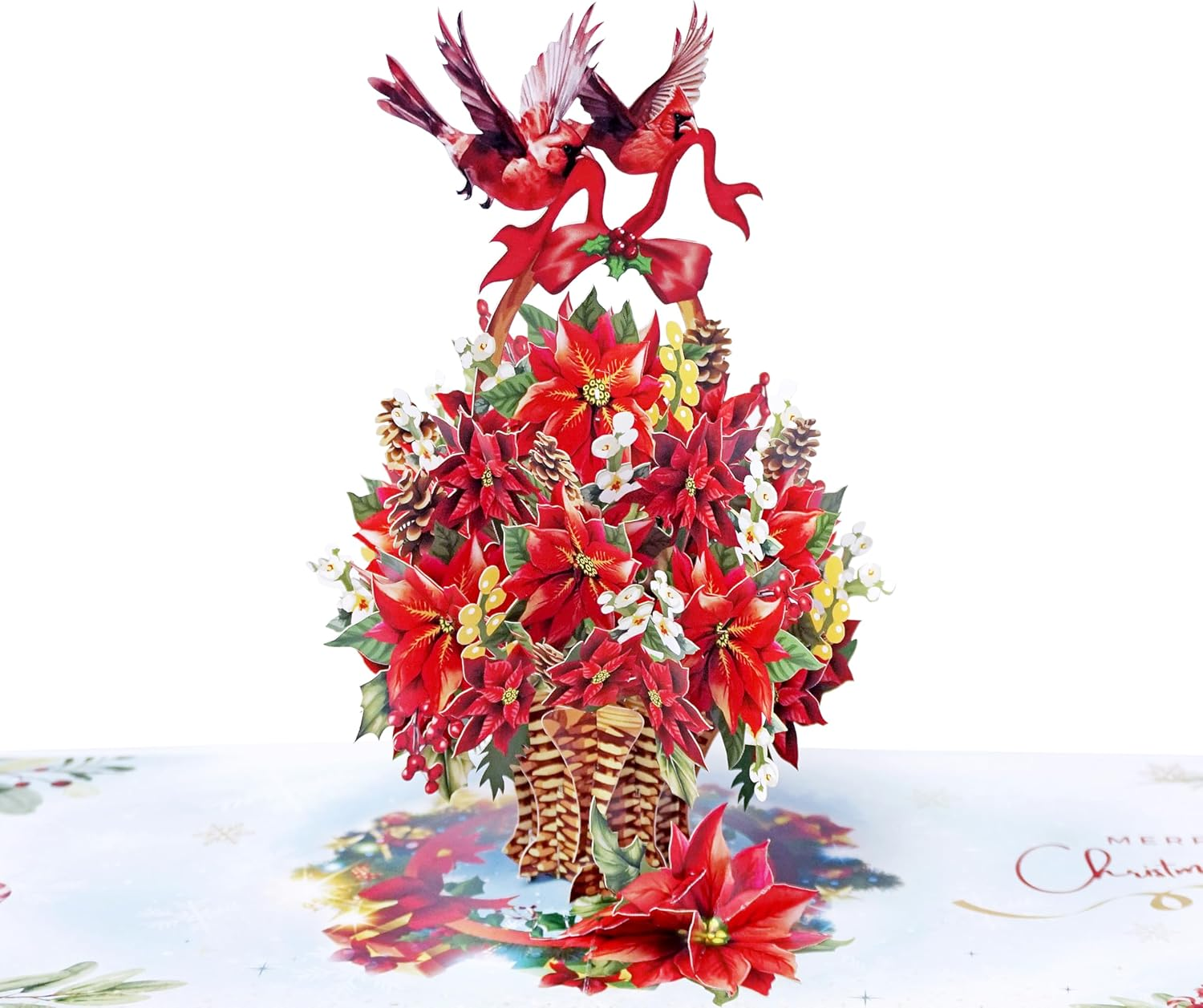 CUTPOPUP Poinsettia Basket with Cardinals, Christmas Card Pop Up, 3D Xmas, Merry Christmas, New Year, Holiday Greeting Card (Poinsettia Basket with Cardinals) CN293AU1520