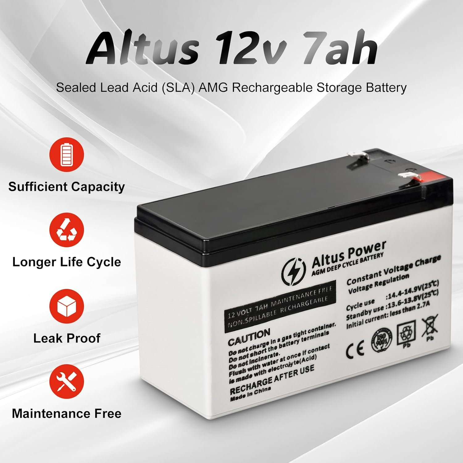 Altus 12V 7Ah AGM Battery Deep Cycle SLA Lead Acid Battery image number 4
