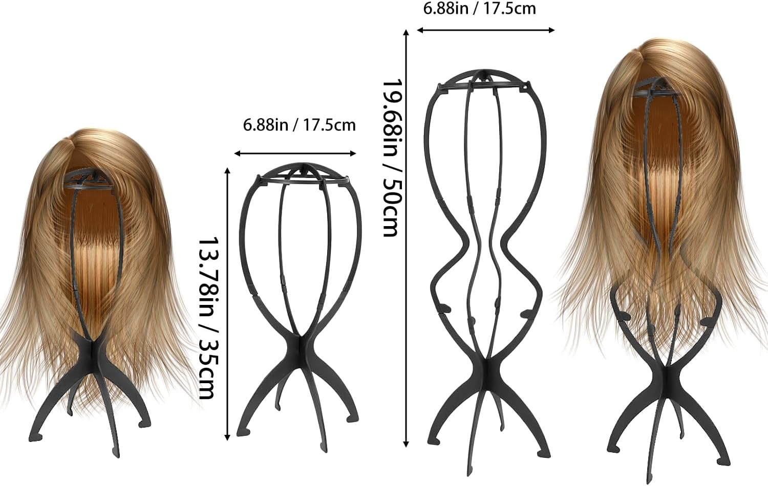 YUNYU Adjustable Wig Stand 50Cm Tall Plastic Display Head for Long Hair Foldable Pack of 2 Black image number 4