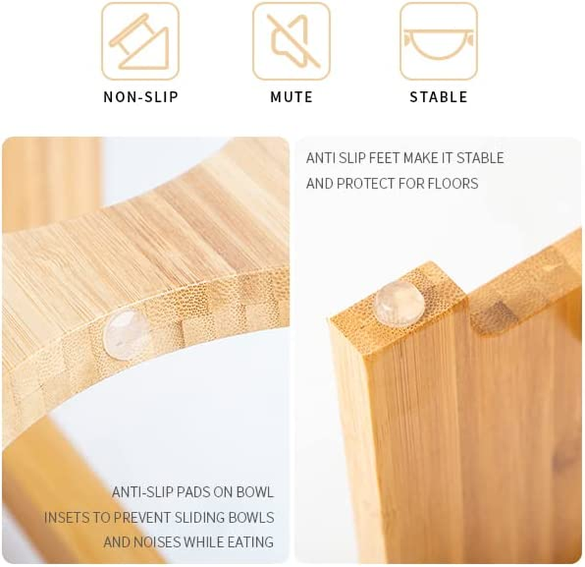 FOREYY Raised Pet Bowls for Cats and Small Dogs, Bamboo Elevated Dog Cat Food and Water Bowls Stand Feeder with 2 Stainless Steel Bowls and anti Slip Feet (4'' Tall-20 Oz Bowl) image number 6