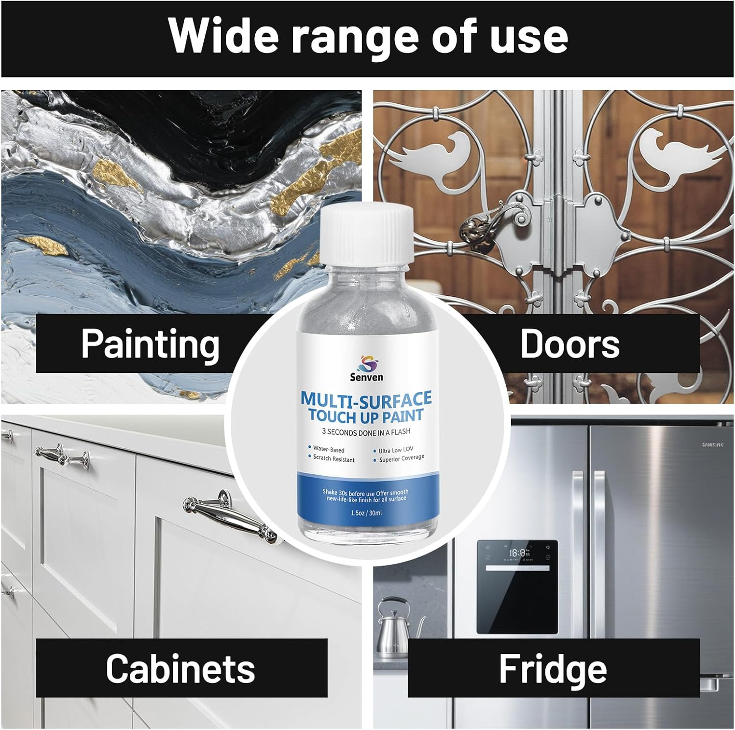 SENVEN Liquid Silver Leaf Paint High Gloss Multi Surface Rich Silver Paint for Metal, Wood, Plastic, Canvas, Appliance, Furniture Scratch Repair & Art Handcrafts 30Ml/1.5Oz Fast Drying Acrylic