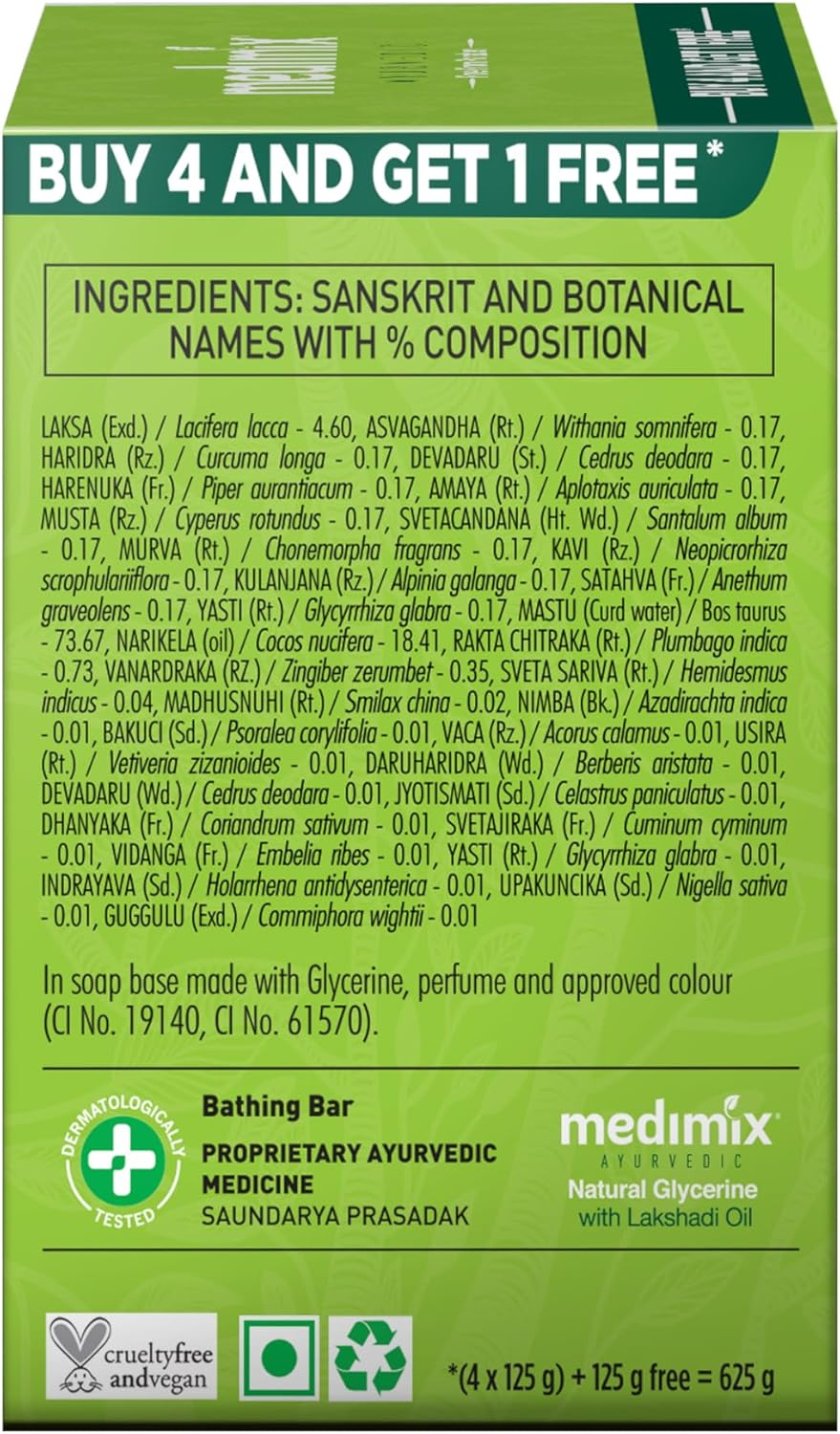 Medimix Ayurvedic Glycerine Soap, 125G (4+1 Super Saver Pack) image number 4