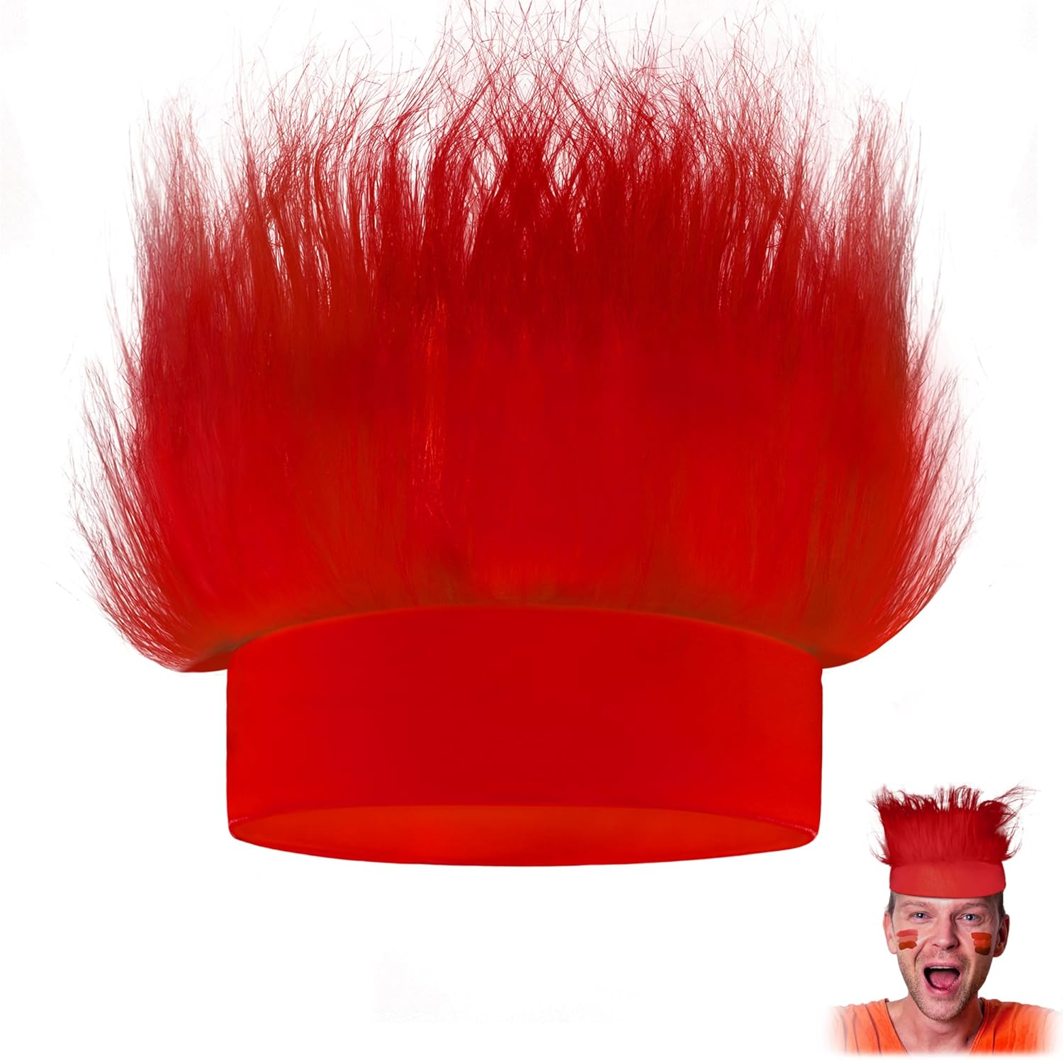 Novelty Place Red Hairy Costume Headband - Fun and Fuzzy Crazy Hair Wig Troll Hair Costume Accessory - Perfect for Sports Parties, Cosplay, Halloween - Fit Kids, Teens and Adults image number 2