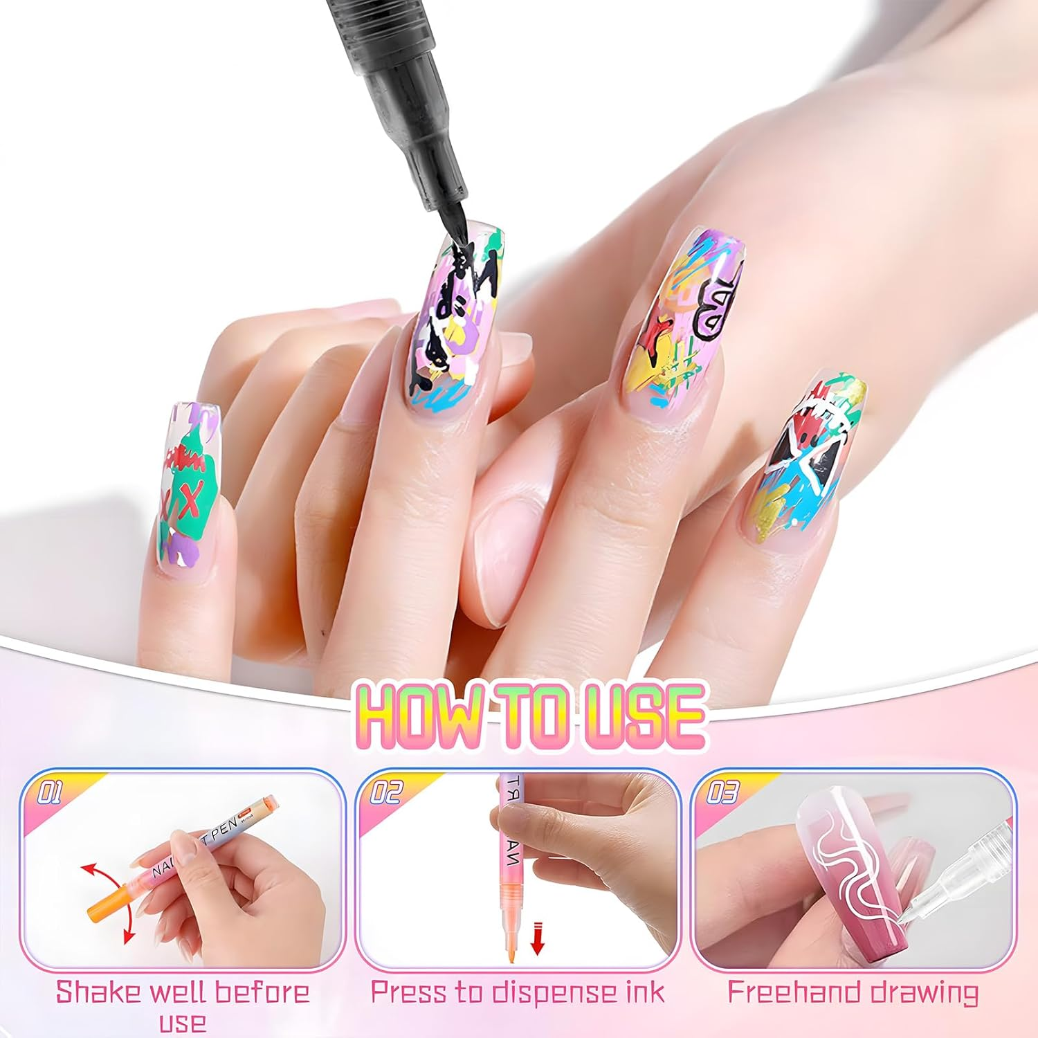 12 Colors Nail Art Pens Set, 3D Nail Polish Markers with 0.7Mm Fine Tip, Quick-Dry Acrylic Paint Pens for DIY Nail Art Design, Dotting, Painting | Professional & Beginner Manicure Tools for Home Salon image number 2