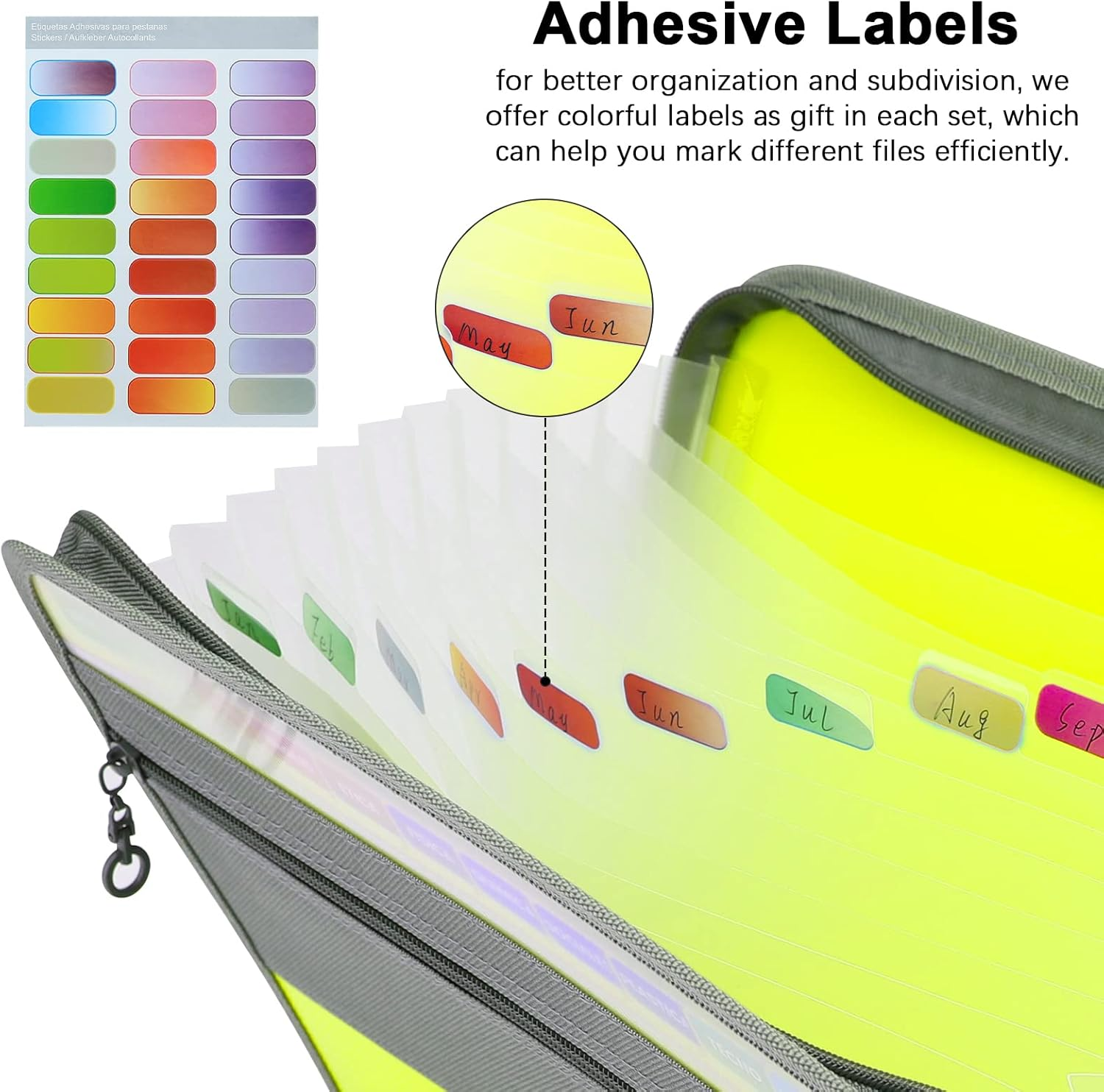 NAFY Expanding File Folders, 13 Pockets Document Organizer with Zipper, A4 Letter Size Portable Accordion Expanding File Folders with 27Pcs Multicolor Labels for Home Office School Supplies (Green) image number 5