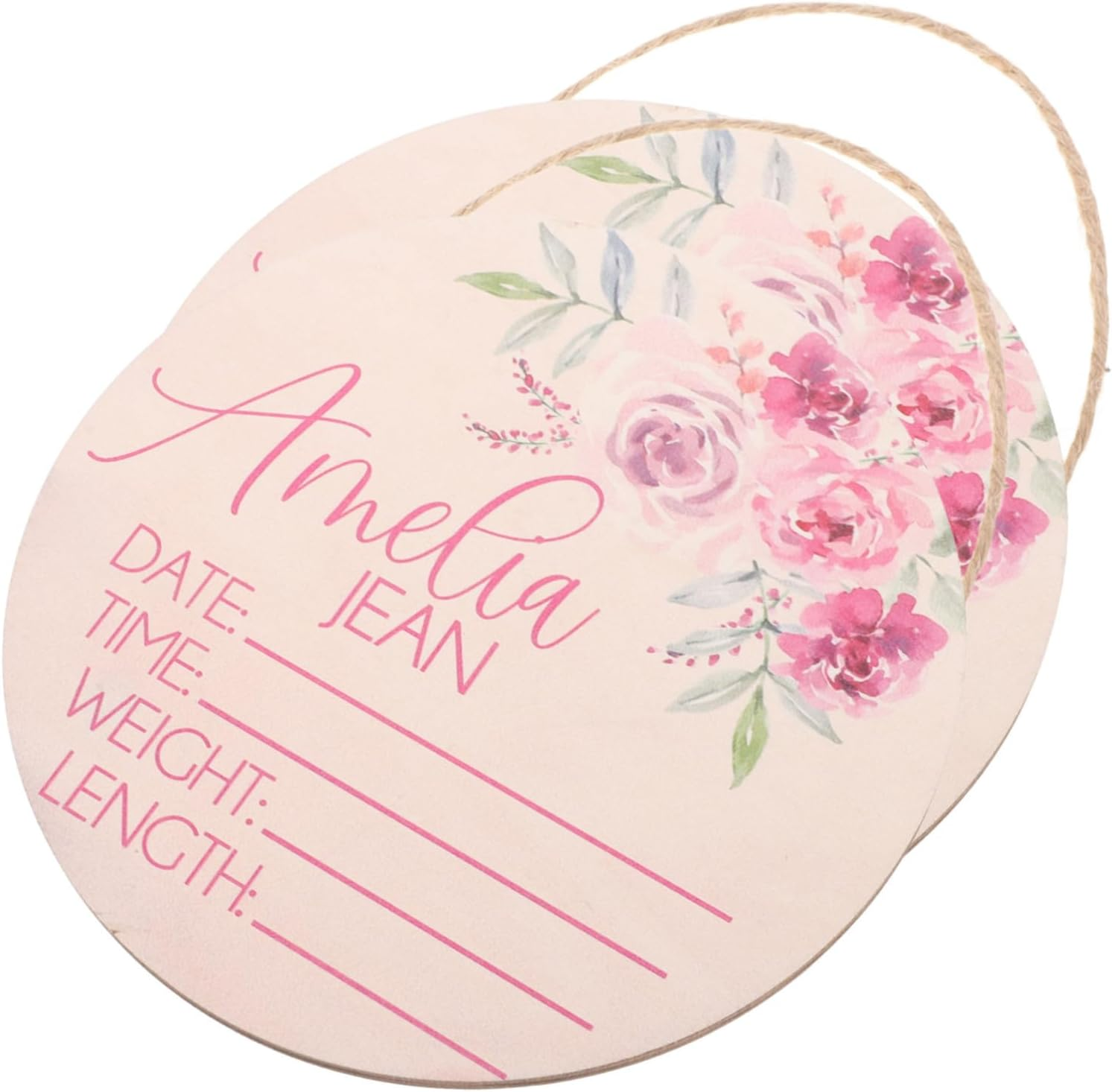 VANZACK 2Pcs Baby Name Announcement Sign Wooden Birth Announcement Sign for Newborn Nursery Photo Props Baby Birth image number 1