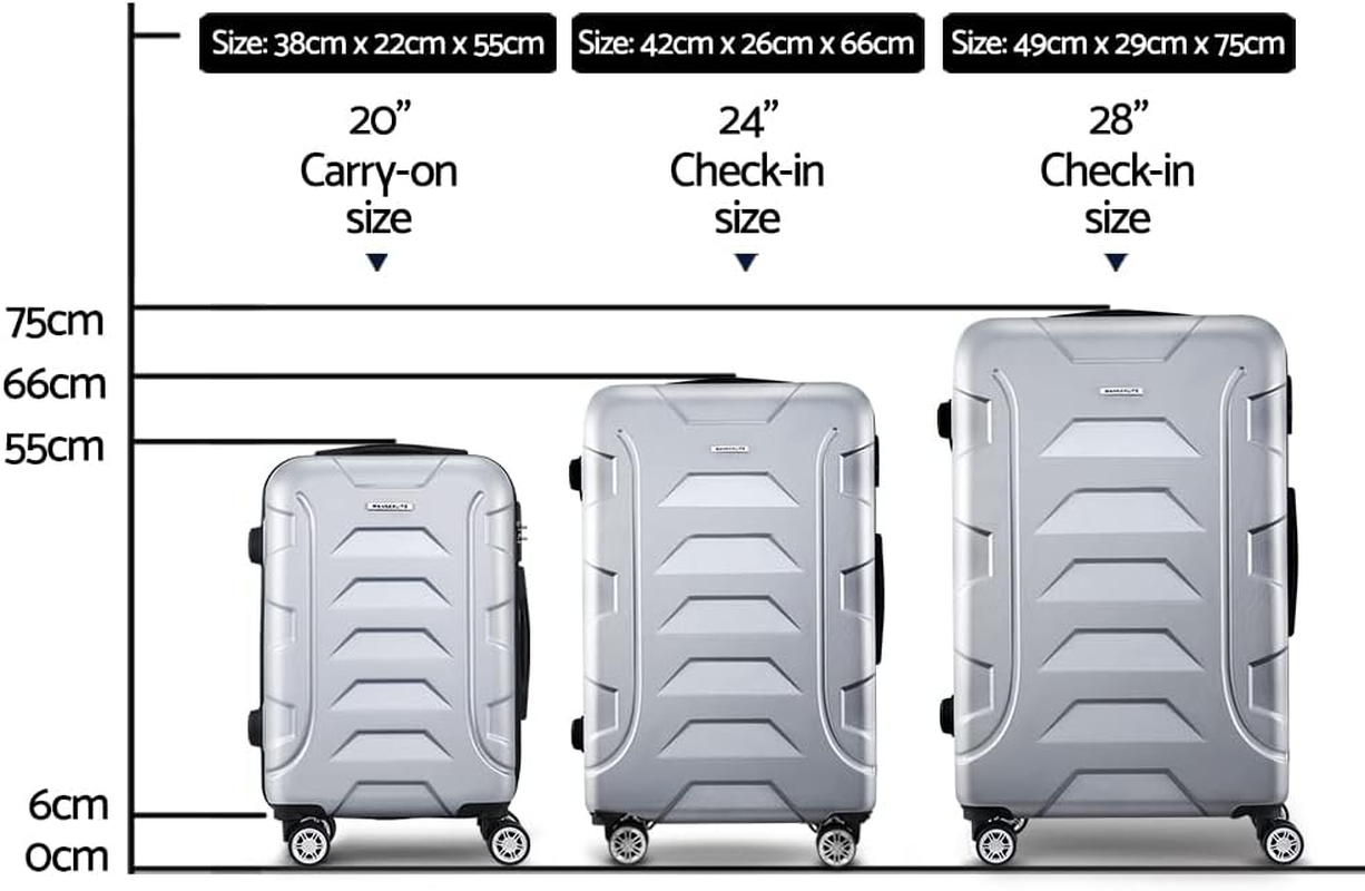 3Pc Lightweight Durable Hard Shell Luggage Trolley Travel Suitcase Set - Silver image number 6