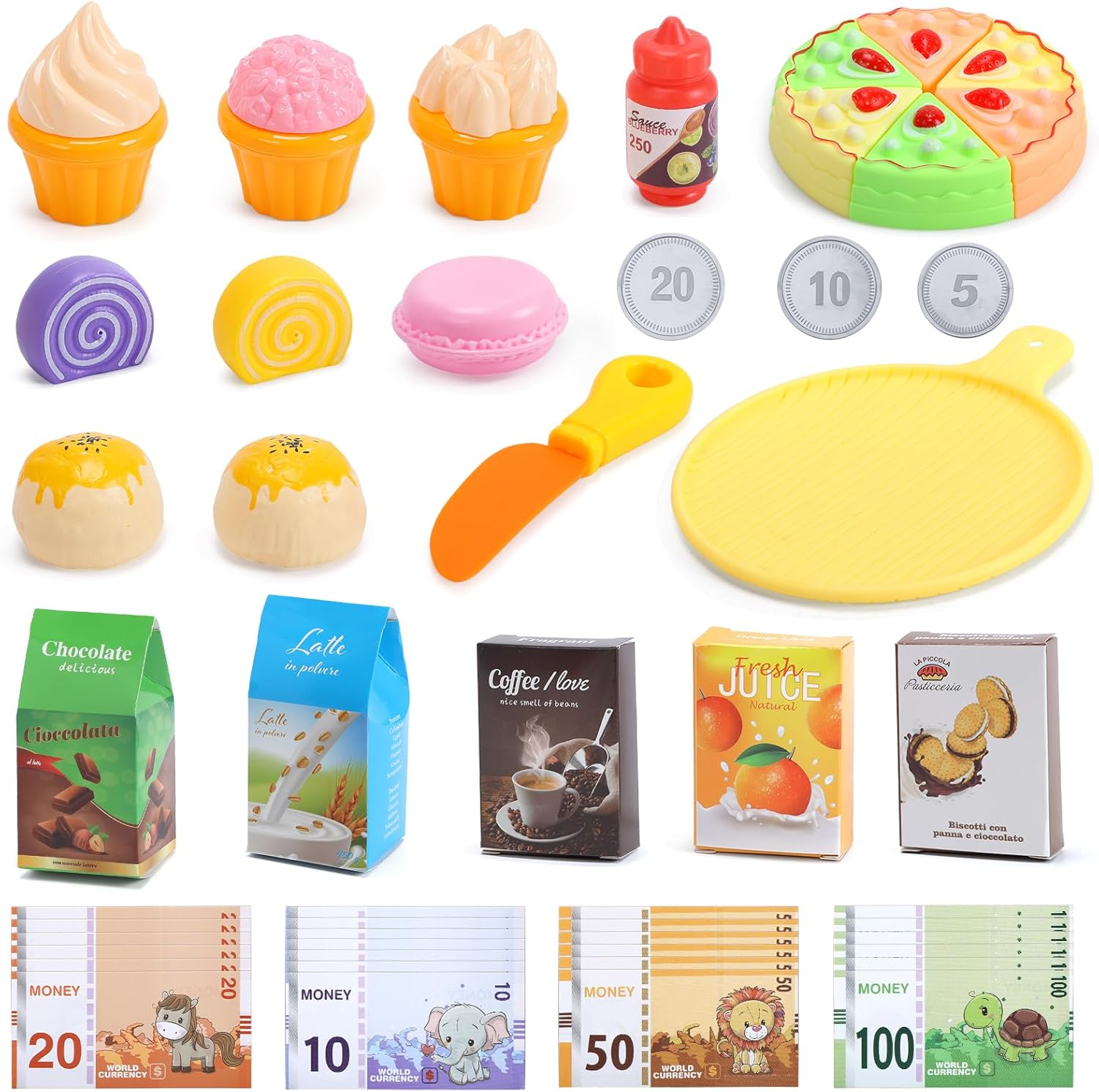 CUTE STONE Kids Toy Cash Register with Scanner & Play Food, Pretend Play Store Set with Real Calculator, Lights & Sounds， Interactive Play Cash Register for Toddlers Boys & Girls (Pink) image number 5