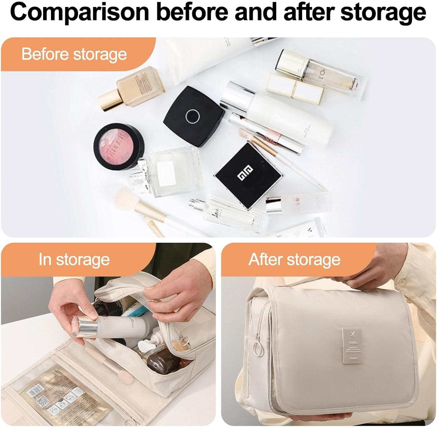 Vbvbip Foldable Travel Toiletry Bag - Waterproof Hanging Cosmetic Organizer with Clear Panel, Portable Makeup Pouch for Shower & Airplane Essentials​​ image number 3