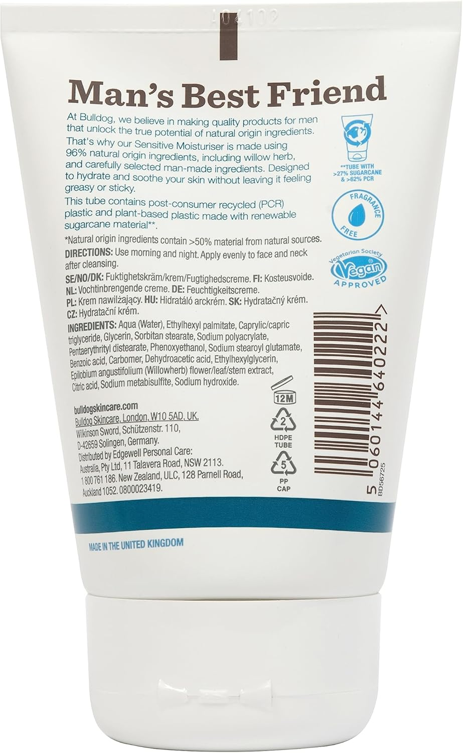 Bulldog Skincare for Men Sensitive Moisturiser, Fragrance Free, All Day Hydration for Sensitive Skin, 100Ml (Pack of 3)