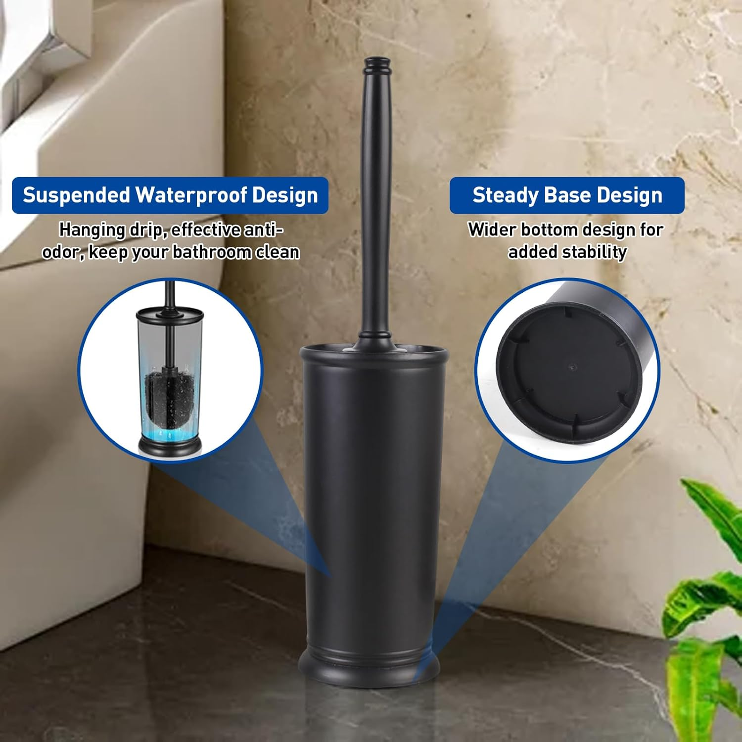 Toilet Brush and Holder Set: 2 Pack Toilet Brush Set, Modern Toilet Bowl Brushes Forcorner Clean, Bathroom Toilet Scrubber Brush with Cover, Deep Cleaning Toilet Cleaner Brush Set- Bronze image number 3