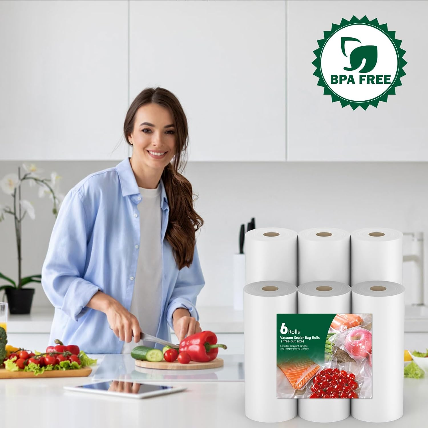 Vacuum Sealer Bags Rolls, 2 Pack 20Cmx15M, Seal a Meal Bags, Ideal for Fridge, Freezer, Sous Vide, BPA Free, Durable Commercial Grade image number 4