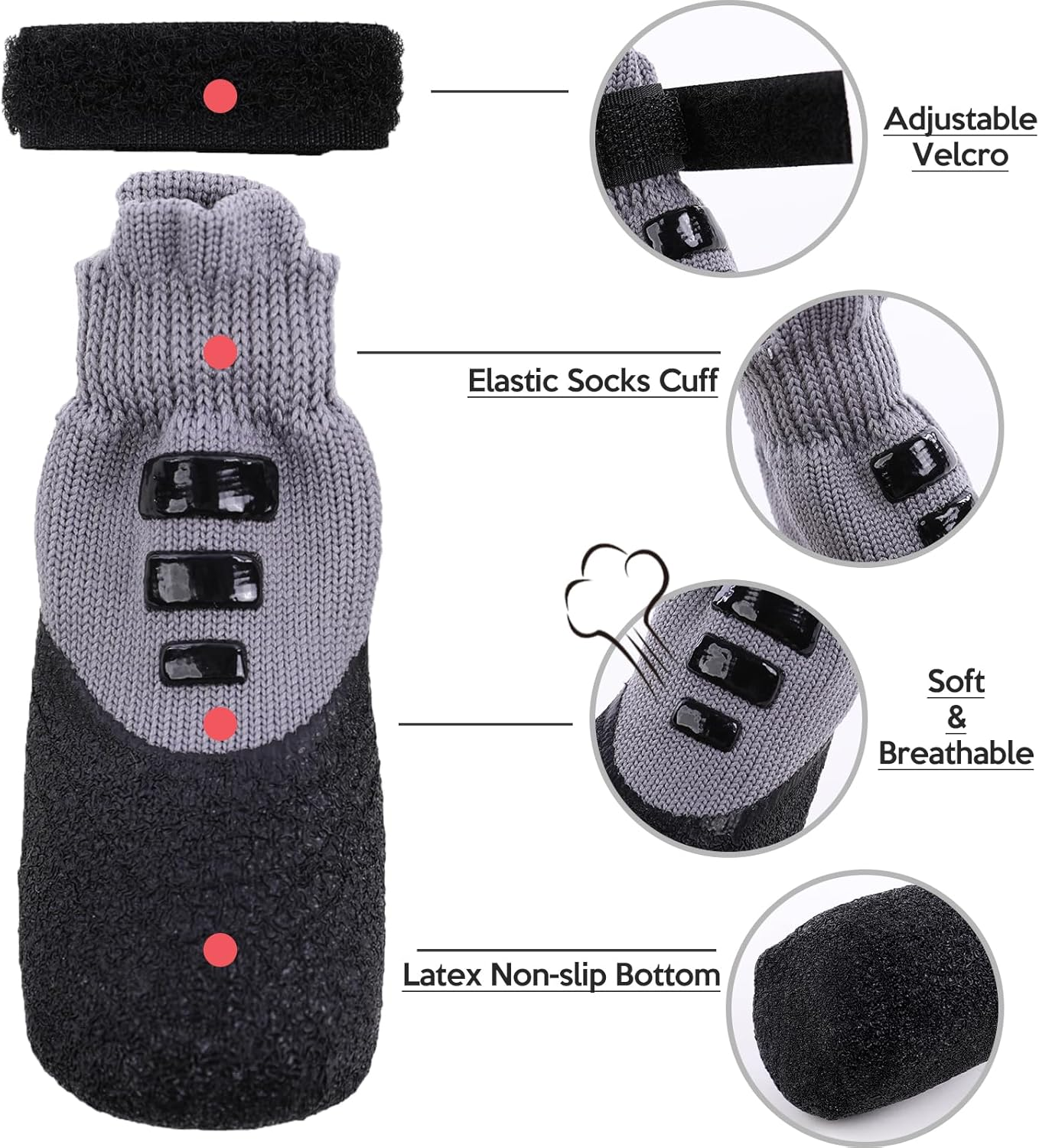 PUMYPOREITY Pack of 4 Dog Socks, Waterproof, Dog Shoes, Non-Slip Paw Protection, Stretchy Socks, Outdoor Dog Shoes, Waterproof Non-Slip Socks for Dogs (Grey, XL) image number 3