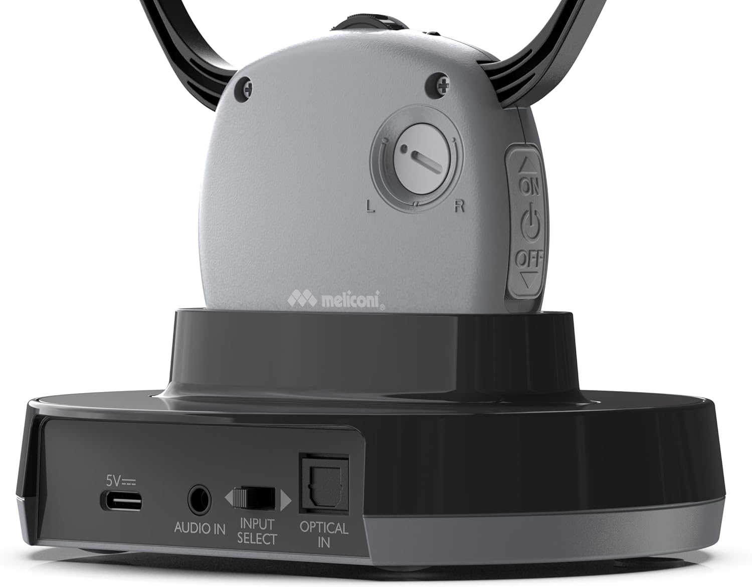 Meliconi Easy Audio Wireless Digital TV Headphones Steto Model with Optical Input, Ambient Microphone, Adjustable Volume, Charging Station, Range 20 M, Balanced Audio for TV image number 2