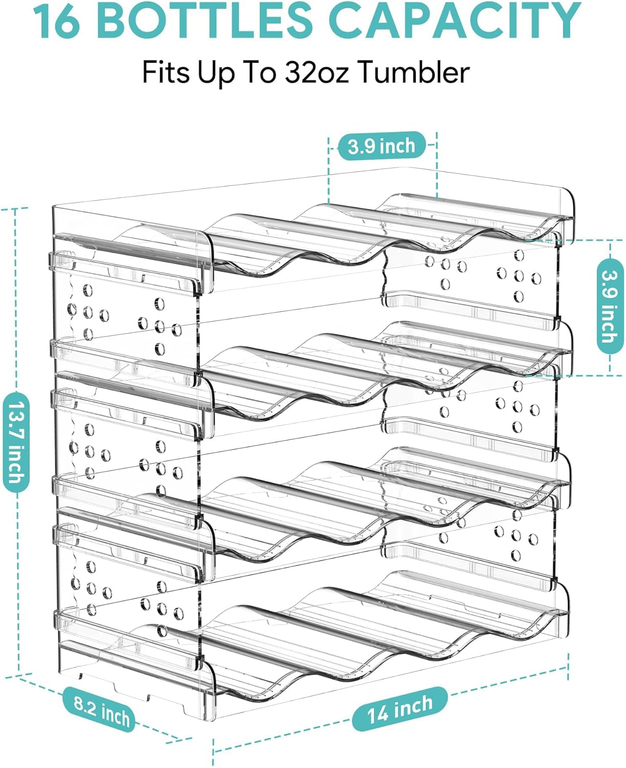 Water Bottle Organiser, Water Bottle Holder Plastic Stackable Water Bottle Storage Rack for Kitchen Cabinets, Countertop, Pantry Storage and Fridge, Free-Standing Kitchen Storage Holder (16 Bottle) image number 3