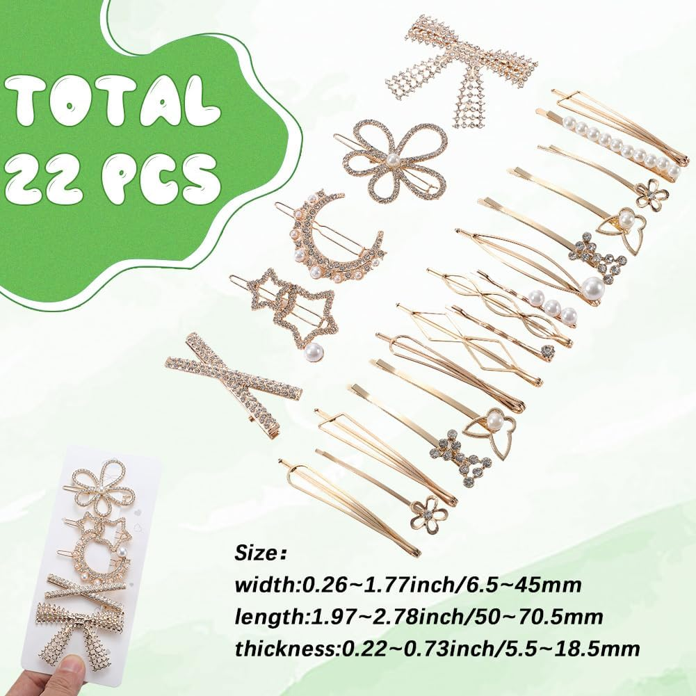 SOFPLATE Pack of 21 Pearl Hair Clips Bobby Pin Hair Clips Made of Metal Gold Butterfly Flowers Bow Leaf Alloy Elegant French Decorative Headpiece Accessories for Long Short Wedding image number 3