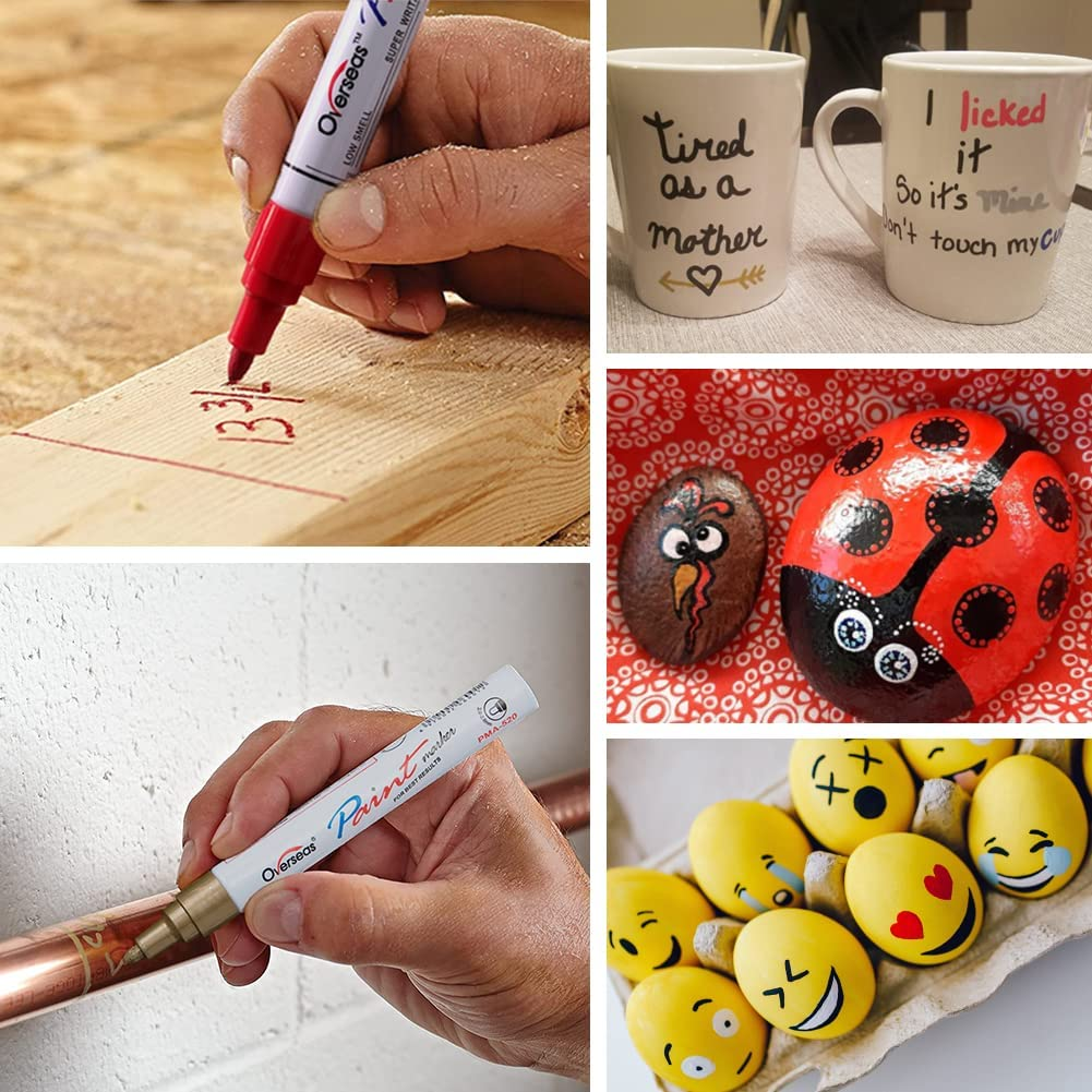 Overseas Permanent Paint Markers Pens - 3 Pack Blue Oil Based Paint Pens, Medium Tip, Quick Drying and Waterproof Marker Pen for Metal, Rock, Wood, Fabric, Plastic, Canvas, Mugs, Stone, Glass - Blue image number 1