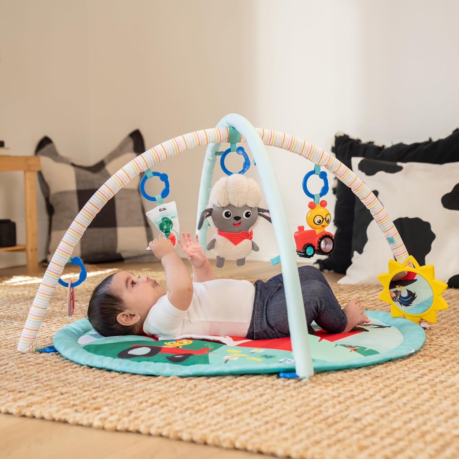 Ingenuity Baby Einstein Farm Explorers Happy Harvest Touch & Feel Baby Play Gym & Mat with 5 Removable Toys, 20+ Songs & Sounds, Ages 0+ Months image number 6