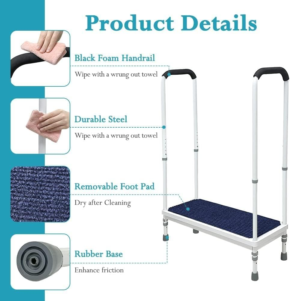 NEPPT Bed Steps for High Beds for Adults Safety Step Stool with Handle Elderly Bedside Assist Medical Adjustable Handicap Foot Step Stool for Bedroom, Bathtub, Shower, SUV Car (Blue-80Cm) - Blue-80Cm image number 4