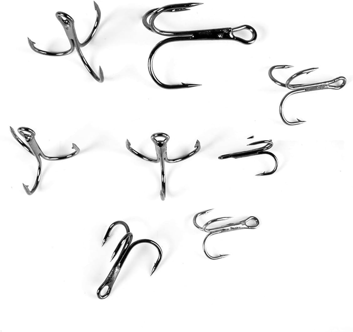 50Pcs NUZAMAS Fishing Treble Hooks Kit 3 Way Claw Fishing Hook High Carbon Steel Fishing Hook with Tackle Box for Trout Catfish Saltwater Freshwater Size 2 4 6 8 10 12 image number 5
