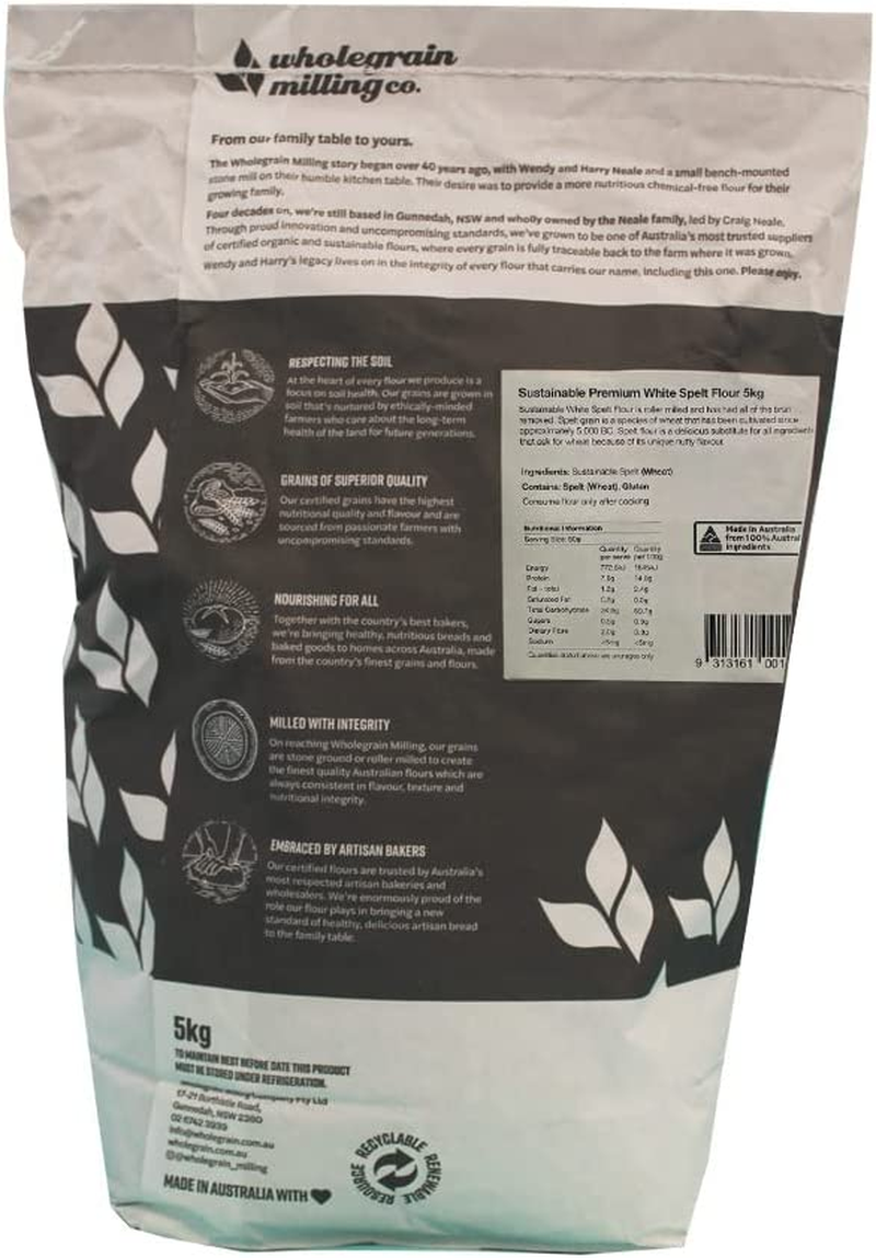 Wholegrain Milling Co Sustainable, Premium White Spelt Flour, 5 Kg - Contains a Fine Bran. Ancient Grain with a Wholegrain Flavour. Can Be Used as All-Purpose Flour. image number 2