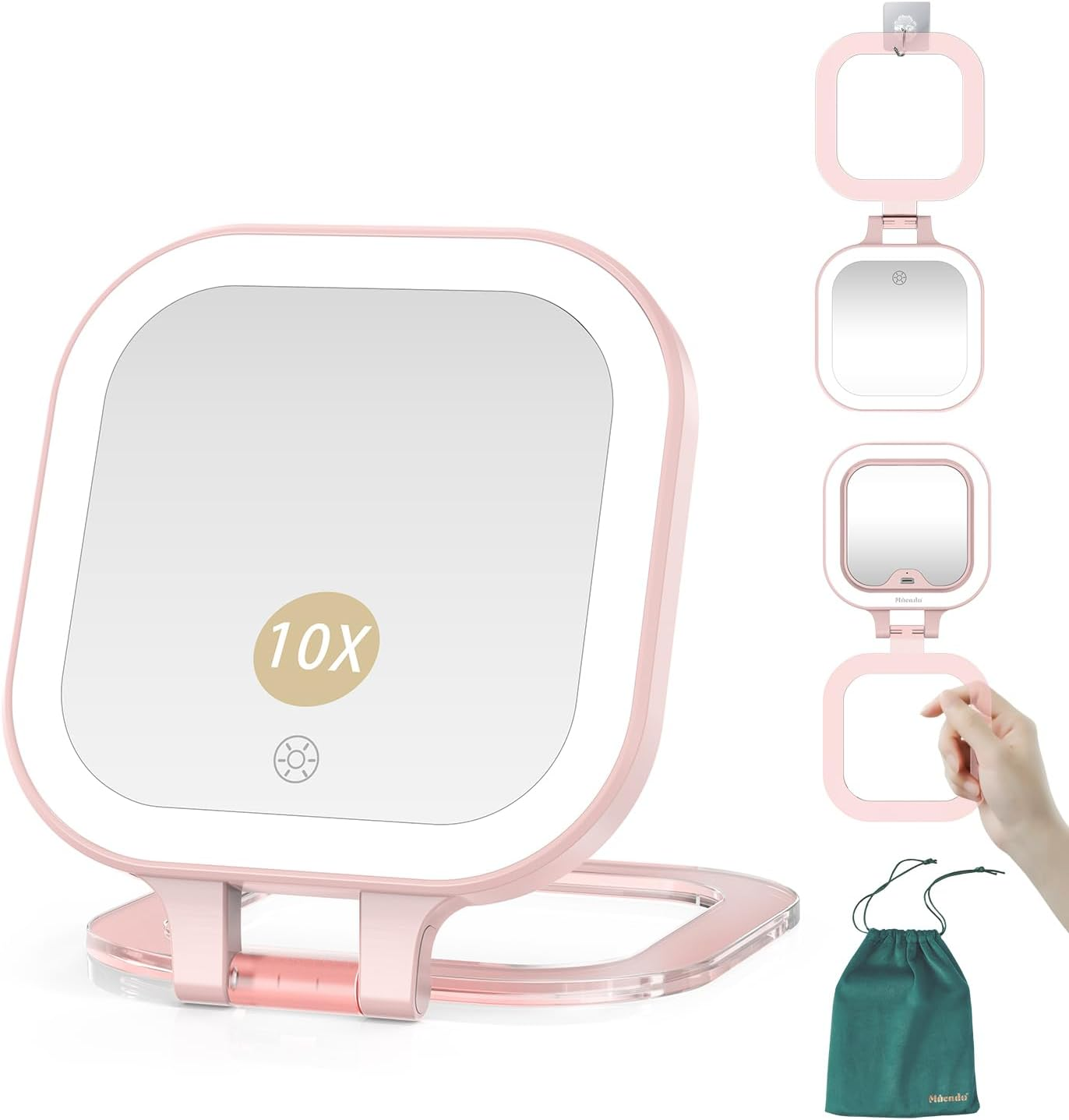 Mocado Compact Travel Makeup Mirror, 1X/30X Magnifying Mirror with Light, Double Sides Compact Mirror with 3 Color Light, Dimmable Handheld Mirror, Rechargeable Travel for Purse,Pocket(Green)
