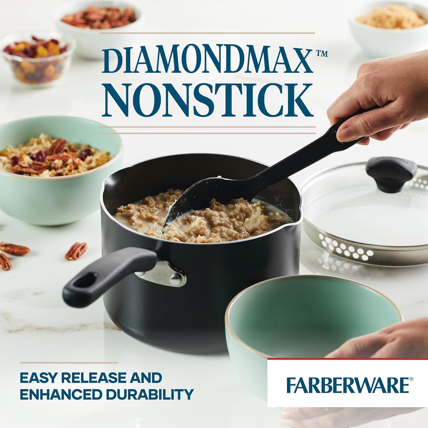 Farberware Cookstart Diamondmax Nonstick Straining Saucepan, Dishwasher Safe, 3 Quart, Black image number 6