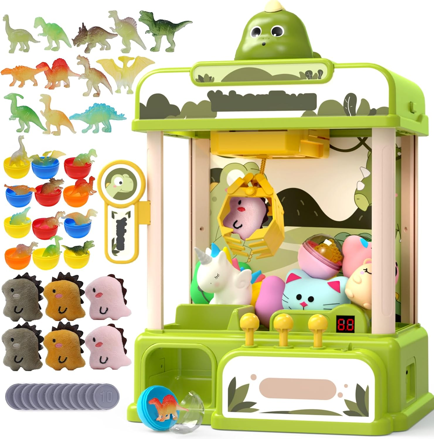 Skirfy Dinosaur Claw Machines for Kids,Electronic Arcade Game Vending Machine Toys with 34 Dinosaur Toys & Sound,Candy Dispenser Machine, Thanksgiving Birthday Gifts for Girls Boys image number 2