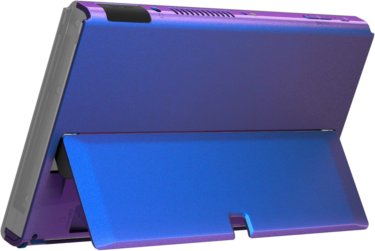 Extremerate DIY Console Back Plate Chameleon Green Purple Replacement Housing Shell Case with Kickstand for Nintendo Switch OLED Handheld Console &ndash; Console and Joycon Without