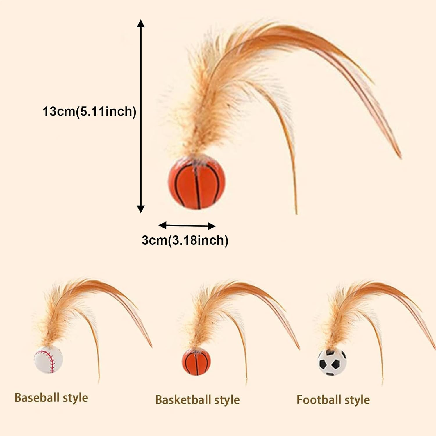 2025 New Interactive Cat Feather Ball Toy Set - Elastic Bouncy Cat Toys with Feather Tails, Silicone Rolling Balls for Indoor Cats & Kitten Exercise, Safe & Fun Play (3 Set) image number 4