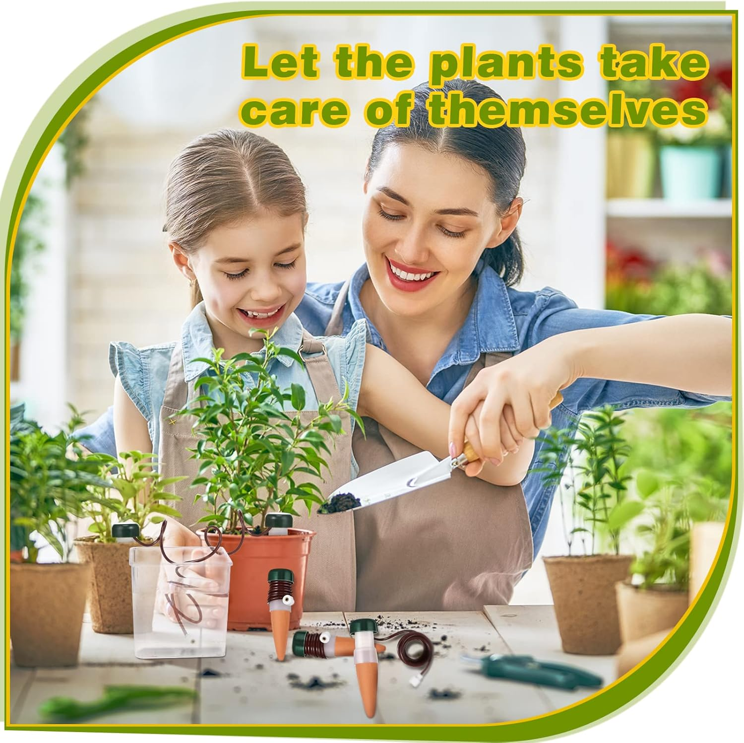 10 Pack Plant Watering Stakes Automatic Devices Plant Self Drip Irrigation Slow Release Indoor Outdoor Terracotta Water Spikes for Potted Plants Flower (Dark Green Base) - Dark Green Base image number 2