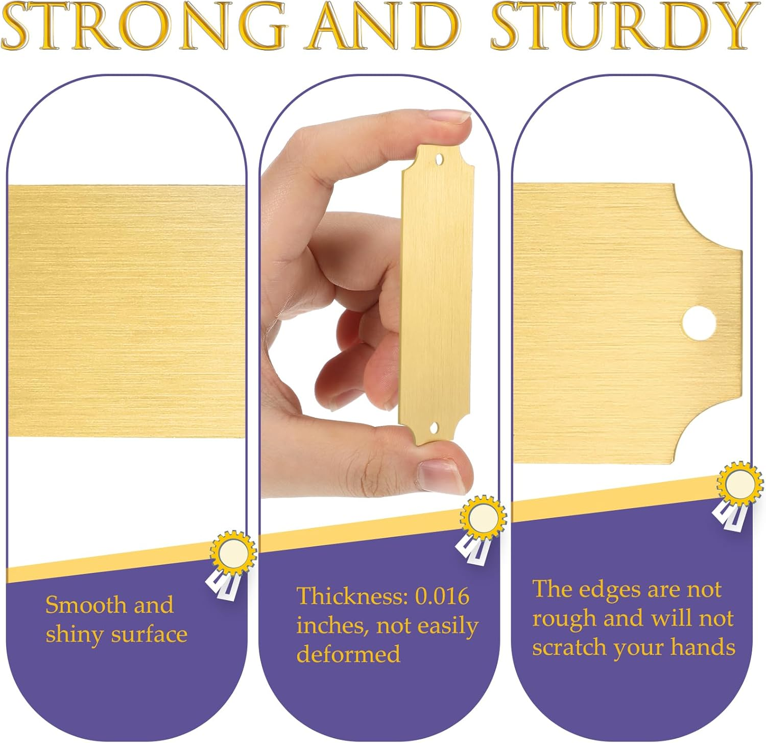 Yaocom 24 Pcs Name Plates Laser Engraved Brushed Solid Metal Plate Personalized Plaque Blank Name Tag with Adhesive Backing and Screws for Diy(Gold,Notched Corner) image number 4