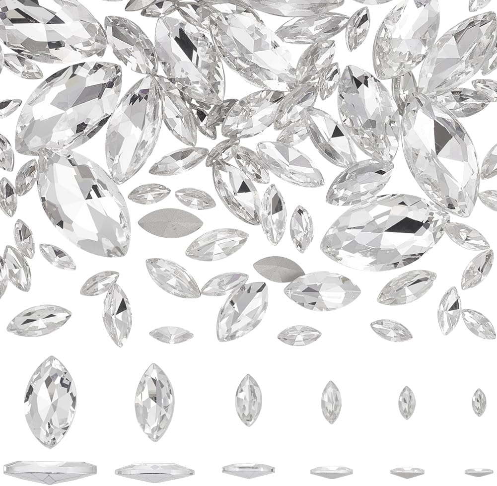 FINGERINSPIRE 94 Pcs Pointed Back Rhinestone 6 Sizes Glass Rhinestones Gems Clear Horse Eye Jewels Embelishments with Silver Plated Back Crystals Stones for Craft Decor Jewelry Making