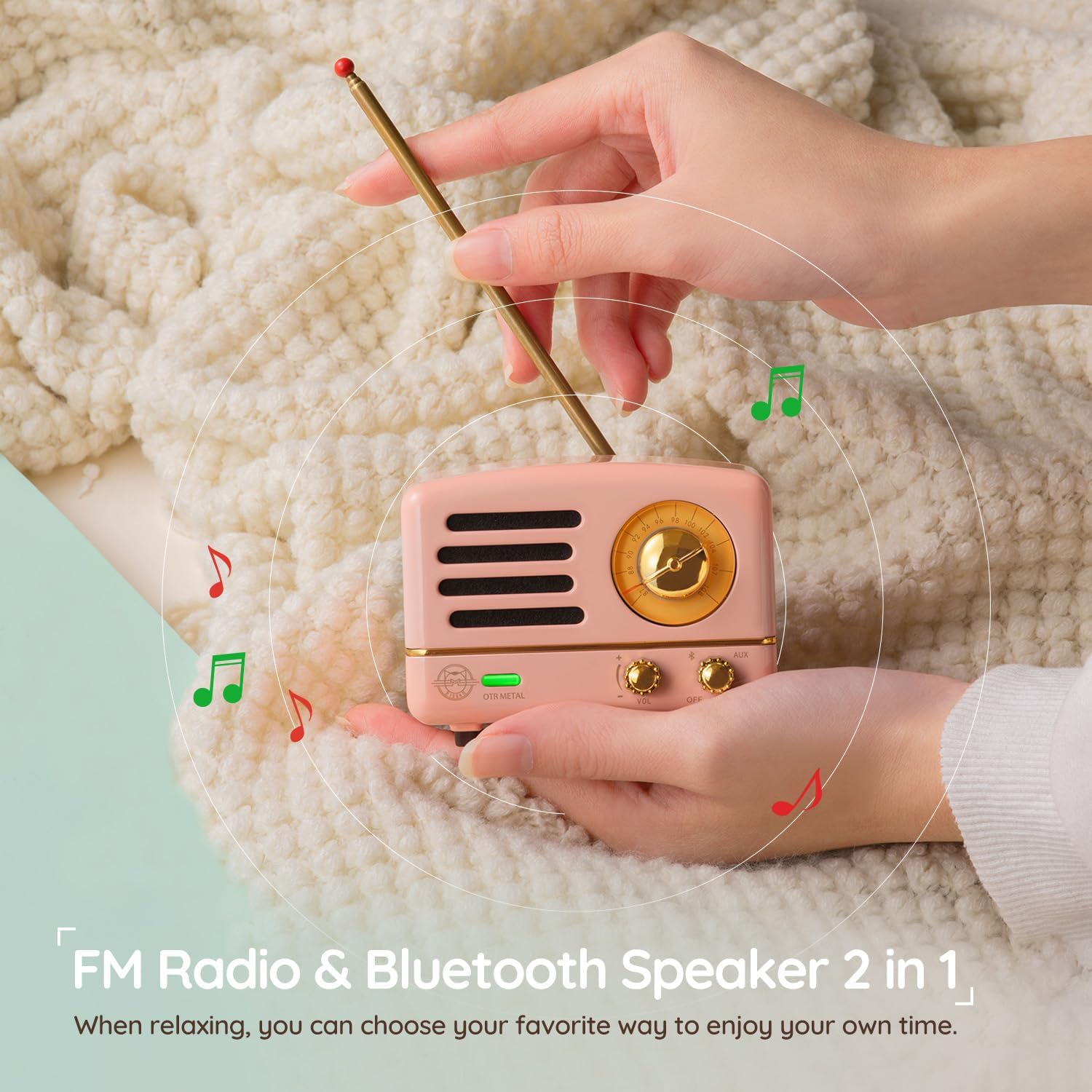 Retro Bluetooth Speaker, Muzen OTR Metal Vintage FM/AUX Radio with Old Fashioned Classic Style, Portable Wireless Loud Volume Speaker for Home, Office, Kitchen,Party,Travel,Outdoor - Blue image number 7