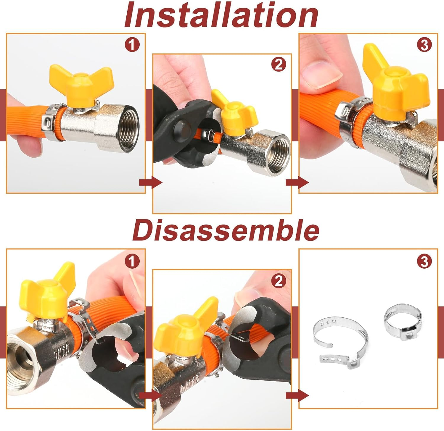 250 PCS 14 Sizes Single Ear Hose Clamp, 5.3-33.1Mm 304 Stainless Steel Ear Clamp Kit with Ear Clamp Pincer, Stepless Hose Clamps Cinch Rings for Automotive, Home Appliance Line and Plumbing image number 3