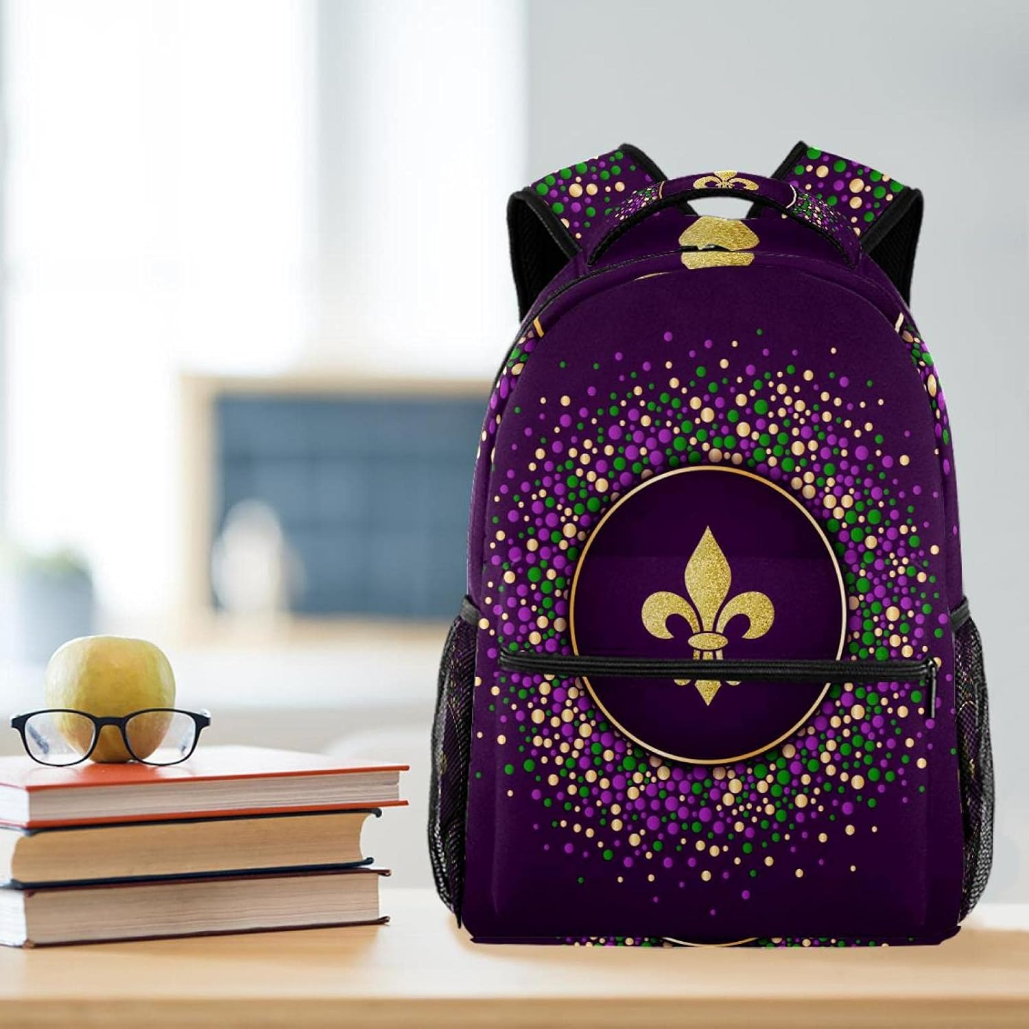 Mardi Gras Holiday Background Backpack Students Shoulder Bags Travel Bag College School Tote Backpacks image number 5