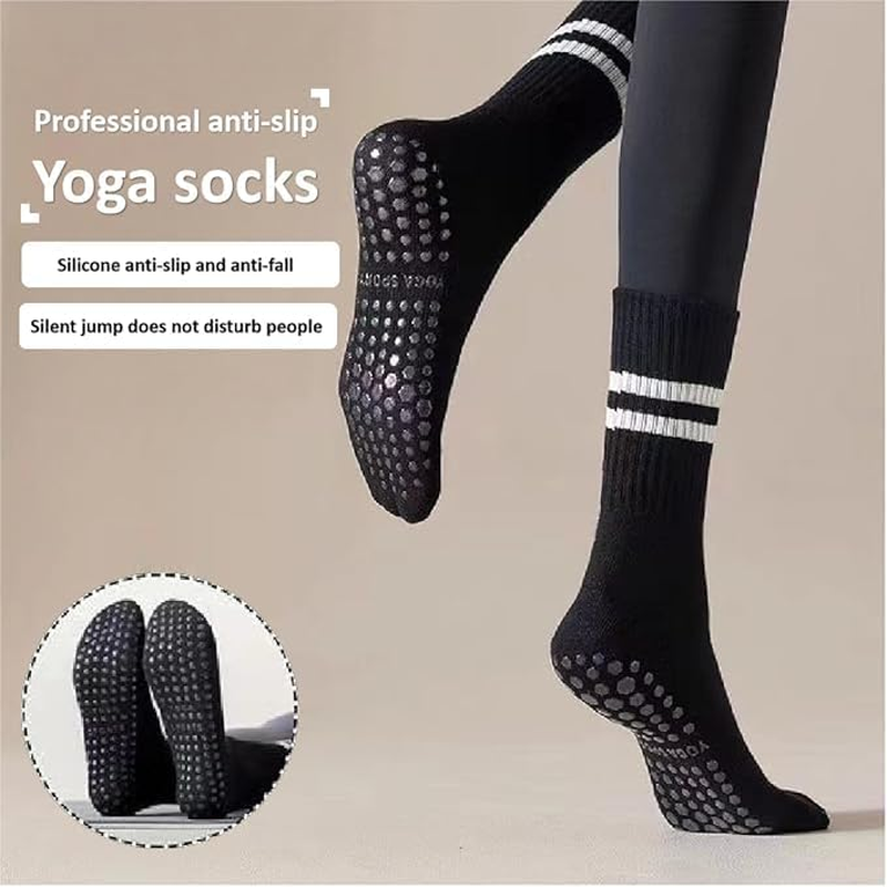 4 Pairs Womens Pilates Socks with Grips Non Slip Yoga Socks Barre Gym Athletic Grippy Socks for Women image number 3